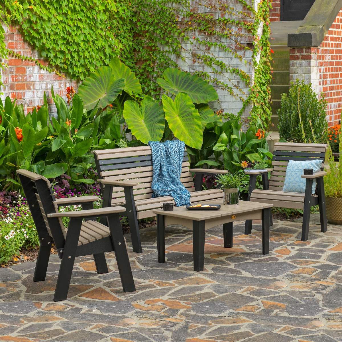 Luxcraft Plain Garden Bench 4 pc Seating Set