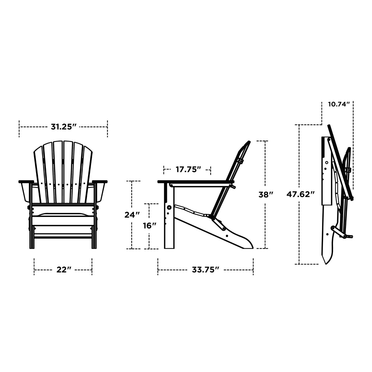 POLYWOOD South Beach 3pc Folding Adirondack Set
