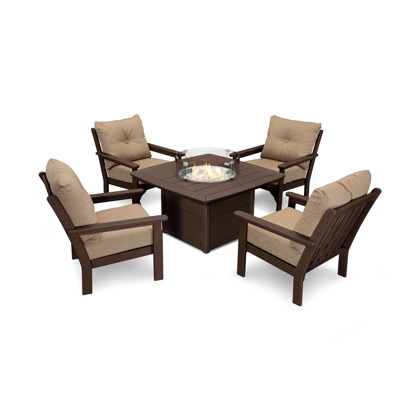 POLYWOOD Vineyard 5-pc Conversation Set with Fire Pit Table