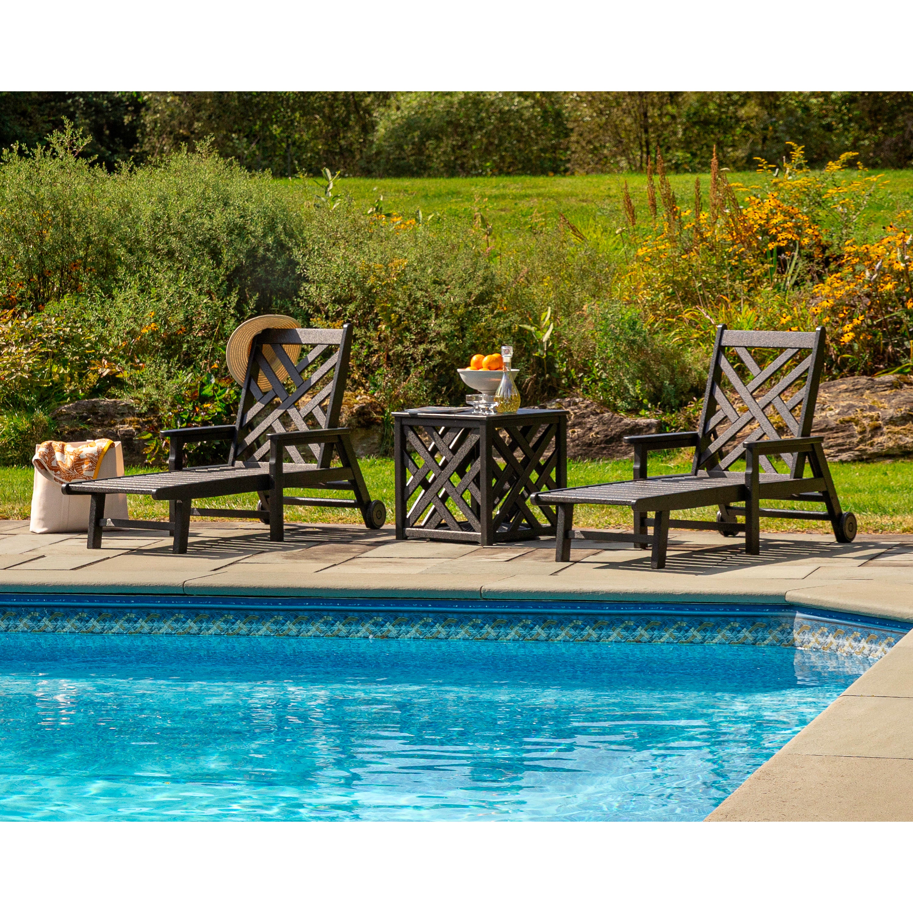 POLYWOOD® Chippendale Chaise with Arms and Wheels