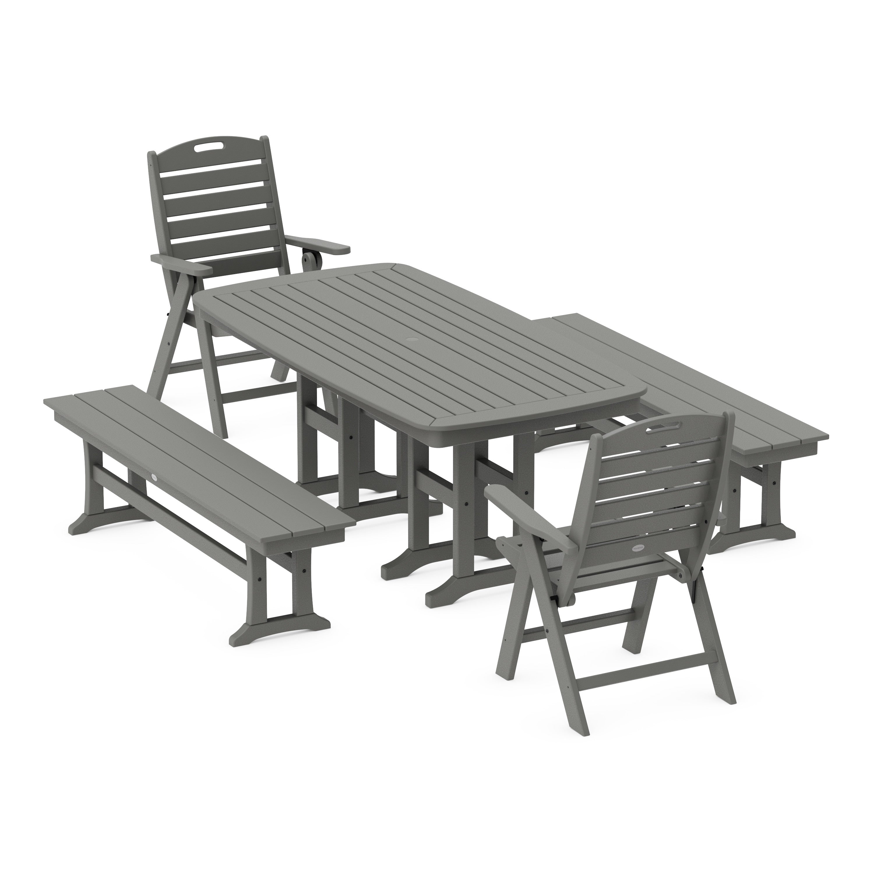 POLYWOOD® Nautical Highback 5-Piece Dining Set with Benches