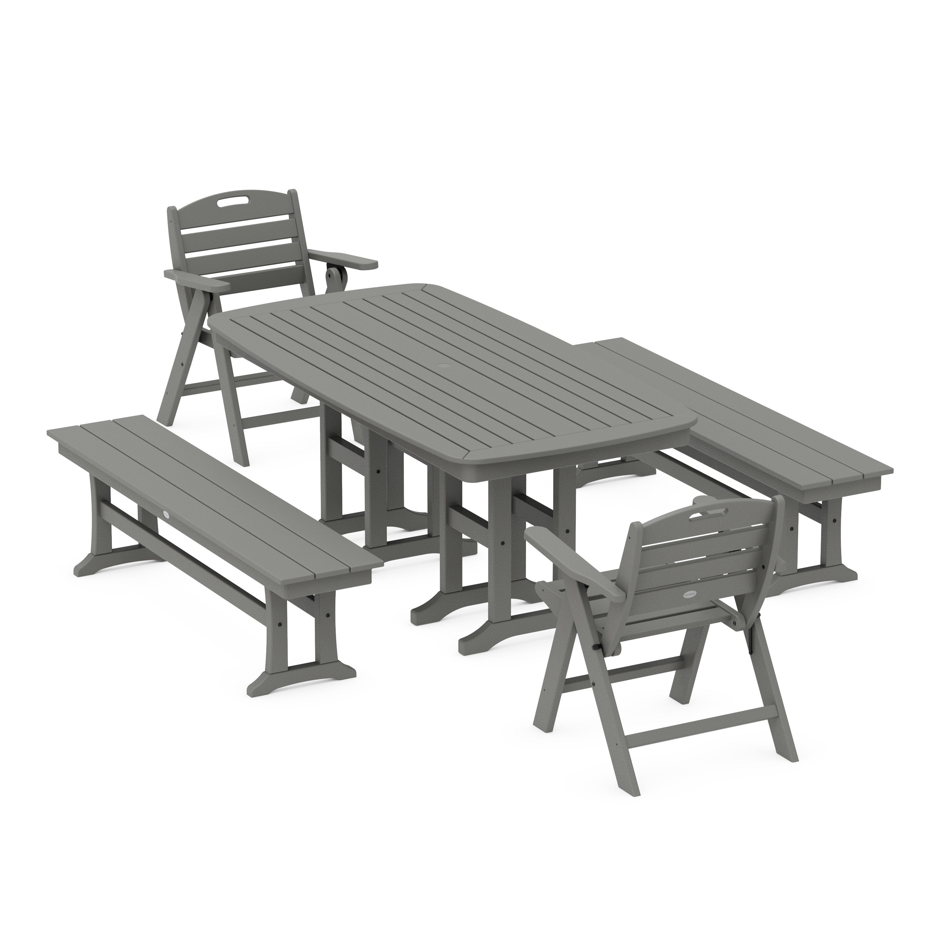 POLYWOOD® Nautical Lowback 5-Piece Dining Set with Benches