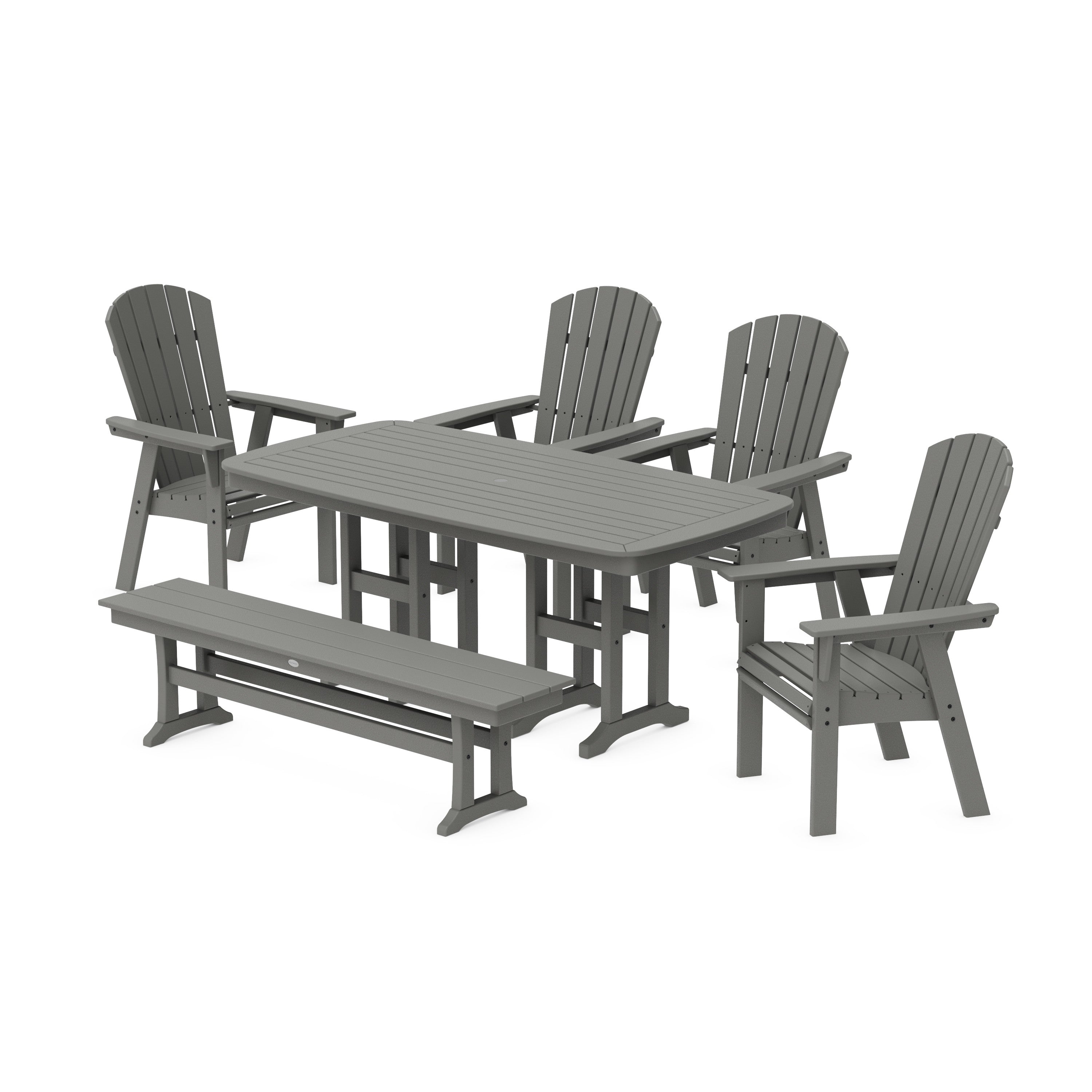 POLYWOOD® Nautical Curveback Adirondack 6-Piece Dining Set with Bench