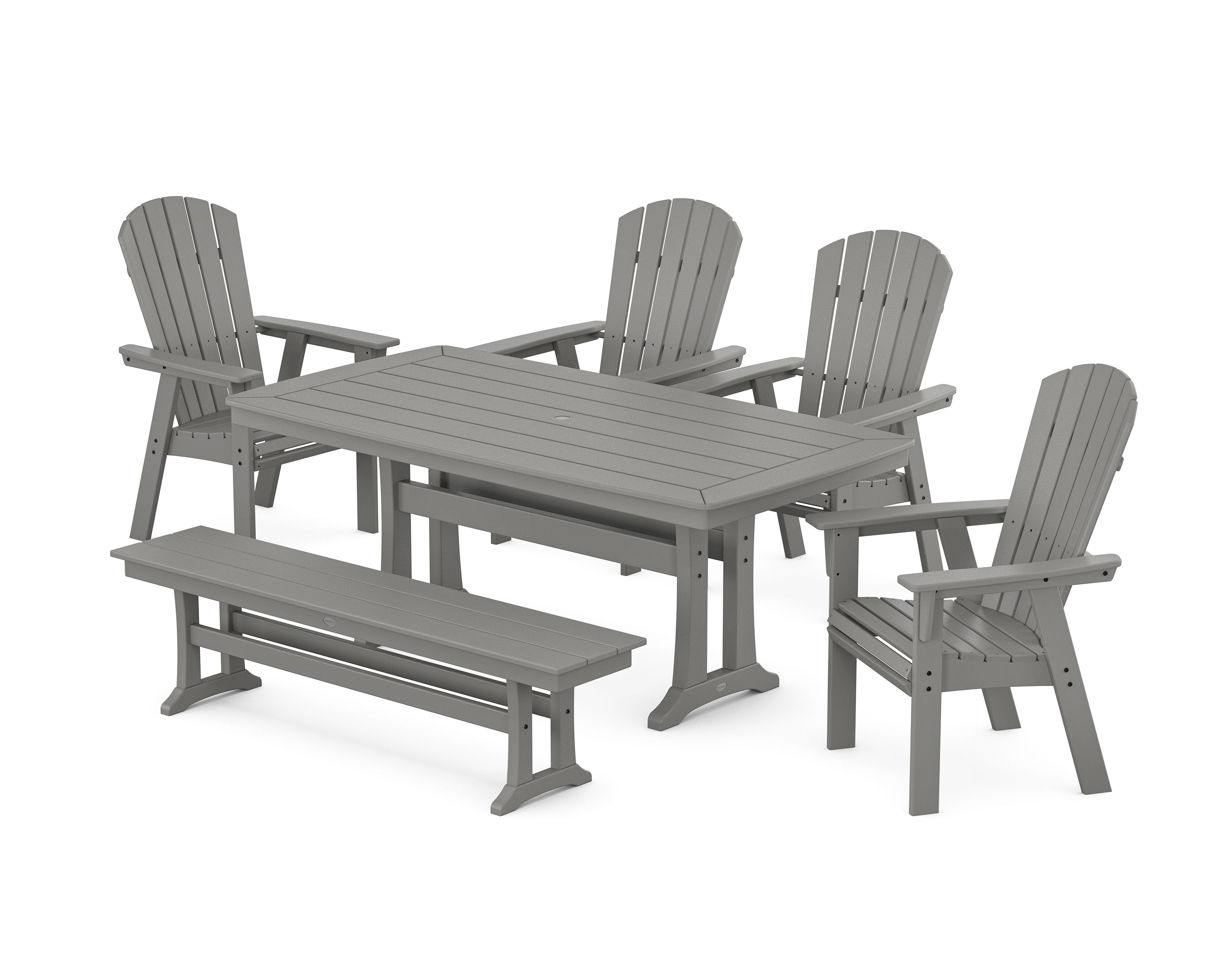 POLYWOOD® Nautical Curveback Adirondack 6-Piece Dining Set with Trestle Legs and Bench