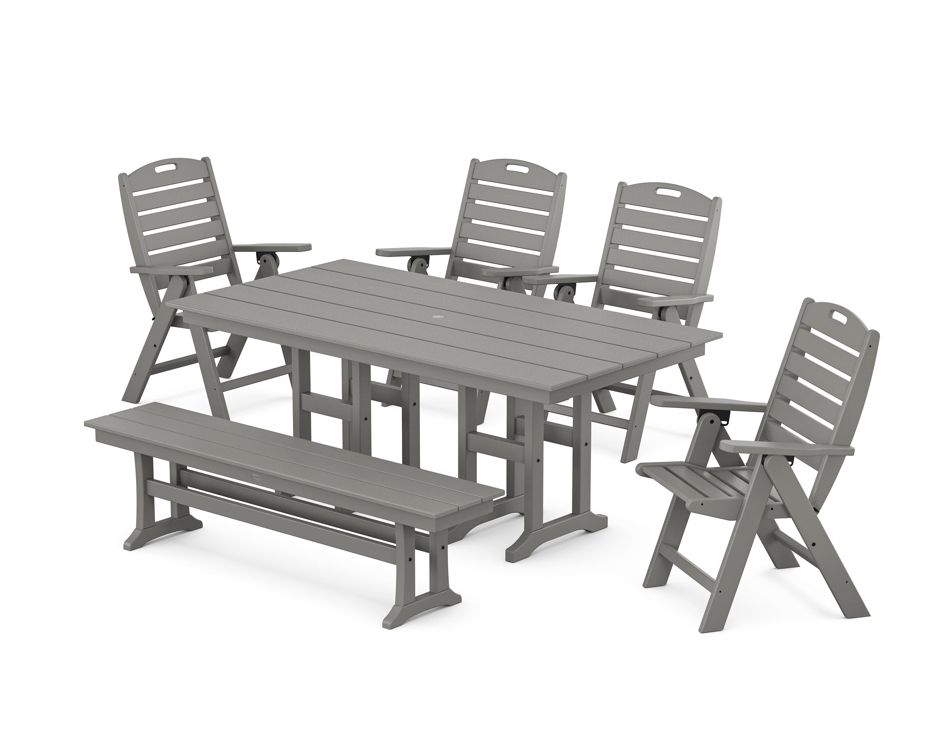 POLYWOOD® Nautical Highback 6-Piece Farmhouse Dining Set with Bench