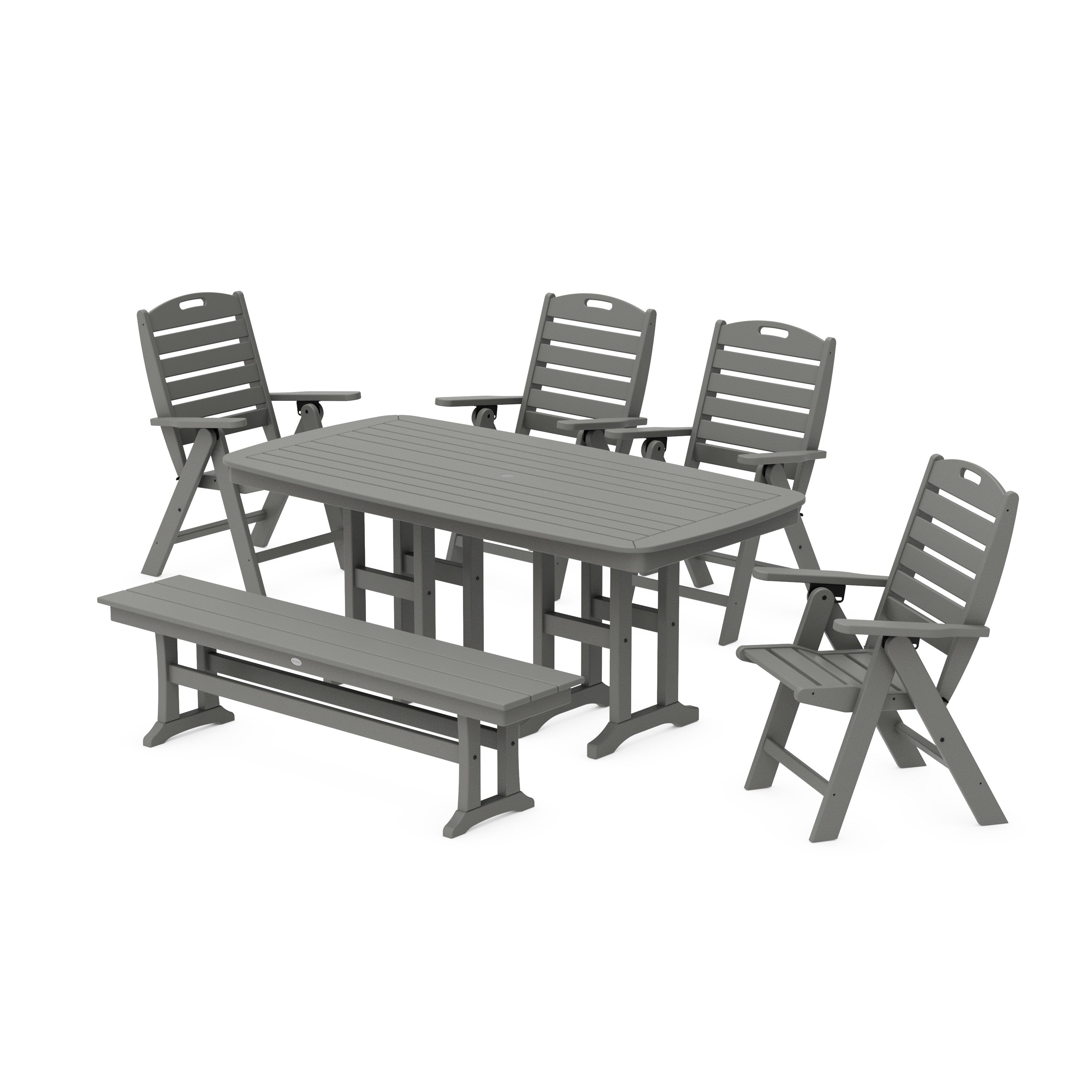 POLYWOOD® Nautical Highback 6-Piece Dining Set with Bench