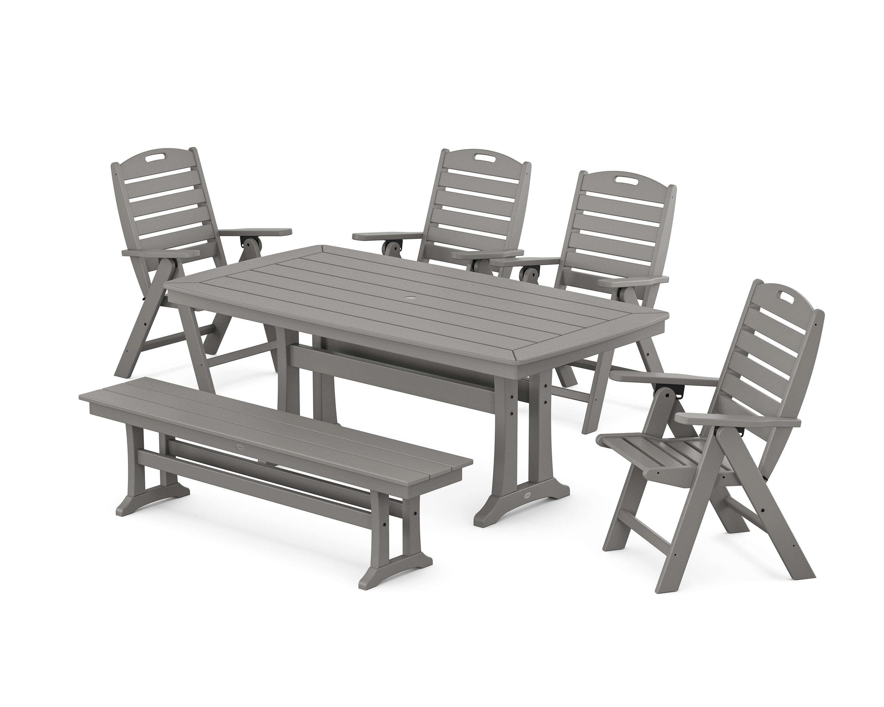 POLYWOOD® Nautical Highback 6-Piece Dining Set with Trestle Legs and Bench