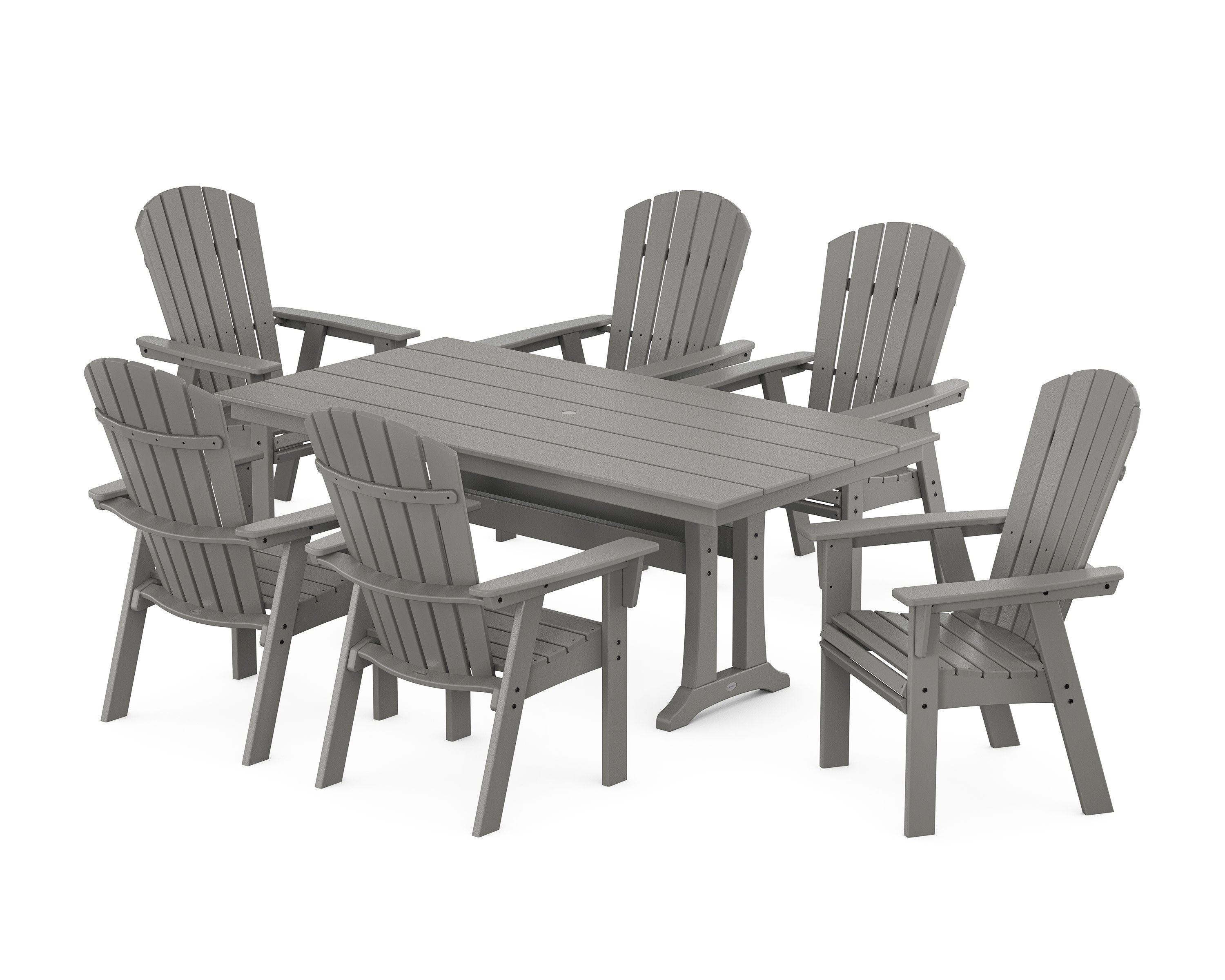 POLYWOOD® Nautical Curveback Adirondack 7-Piece Farmhouse Dining Set with Trestle Legs