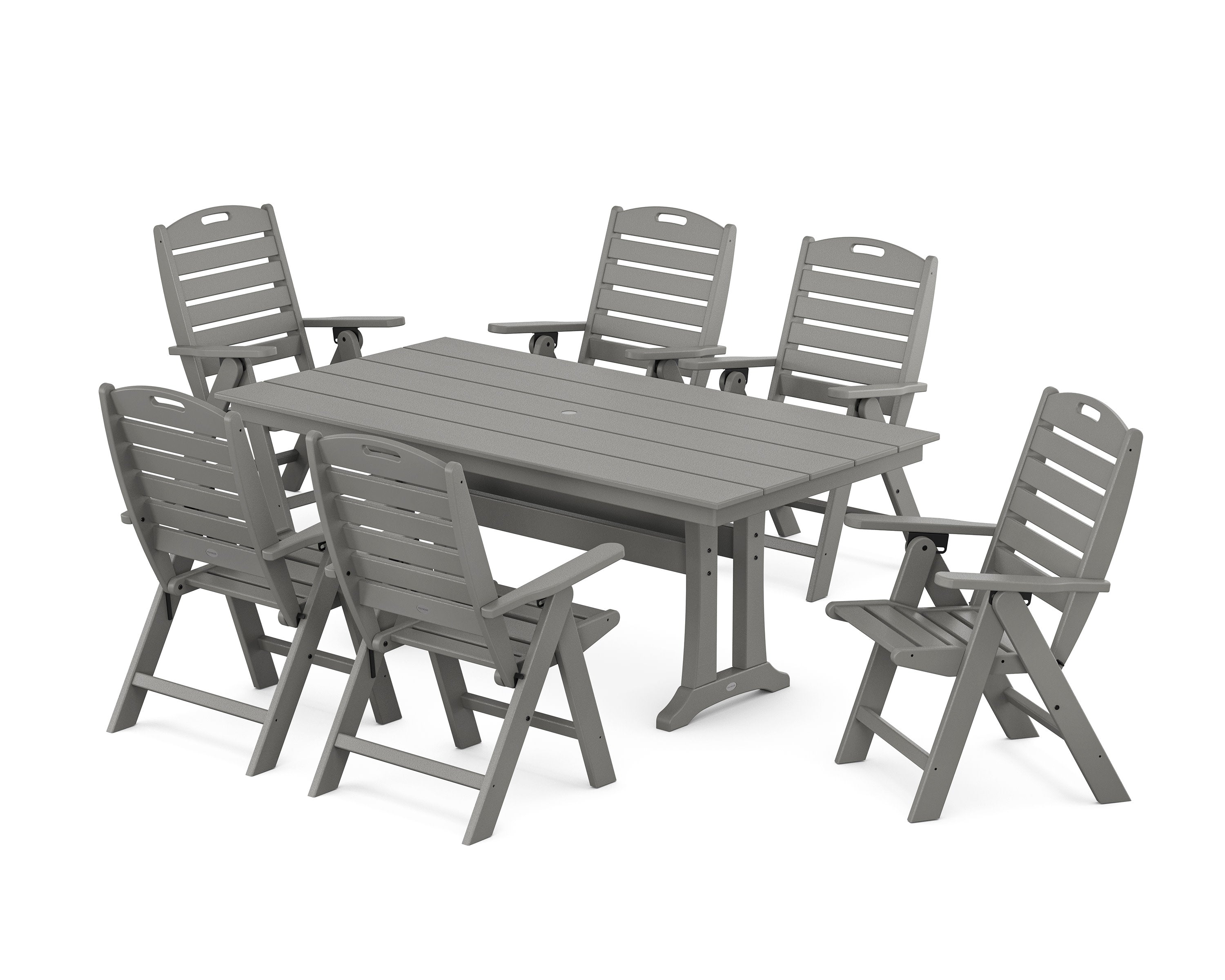 POLYWOOD® Nautical Highback 7-Piece Farmhouse Dining Set with Trestle Legs