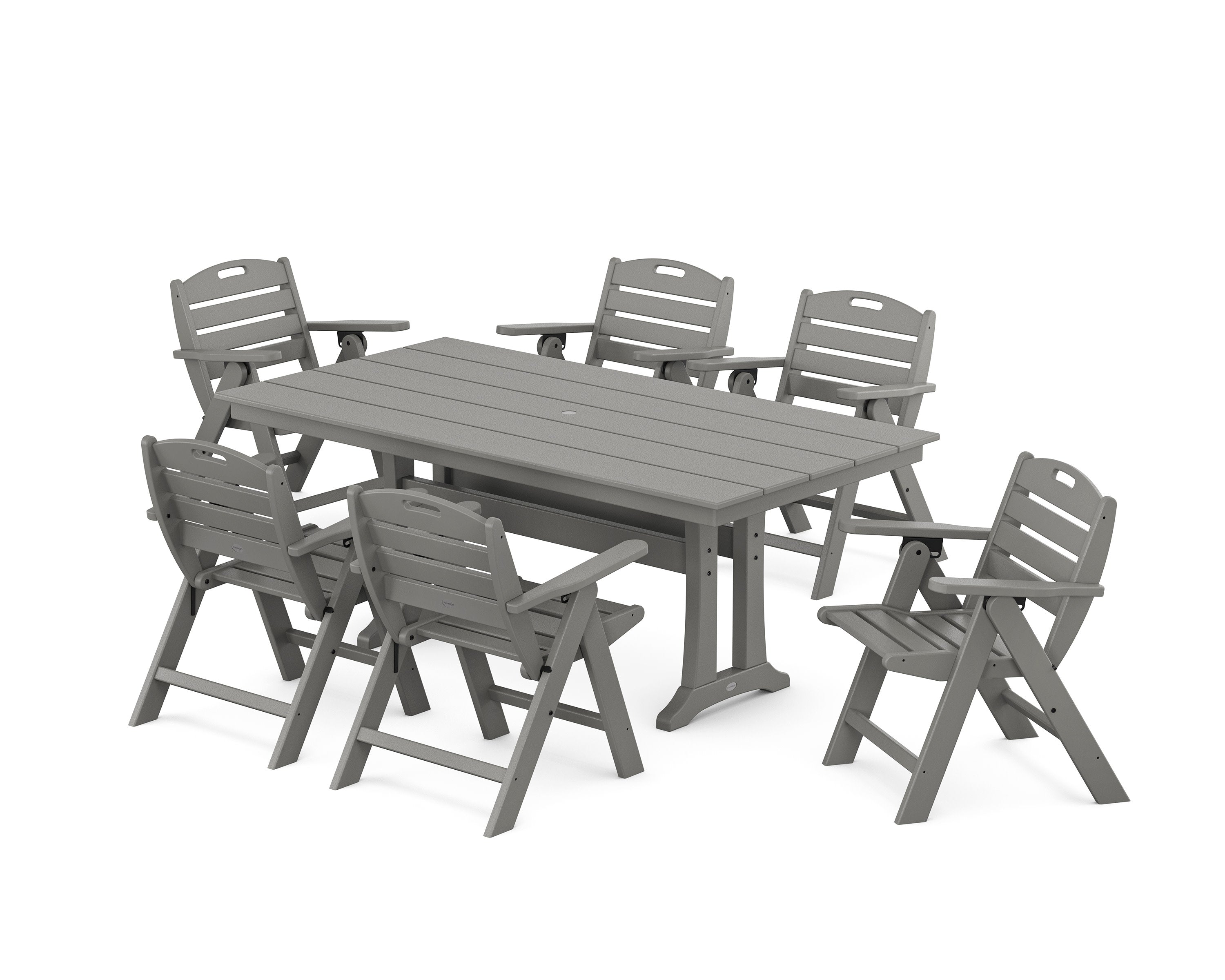 POLYWOOD® Nautical Lowback 7-Piece Farmhouse Dining Set with Trestle Legs