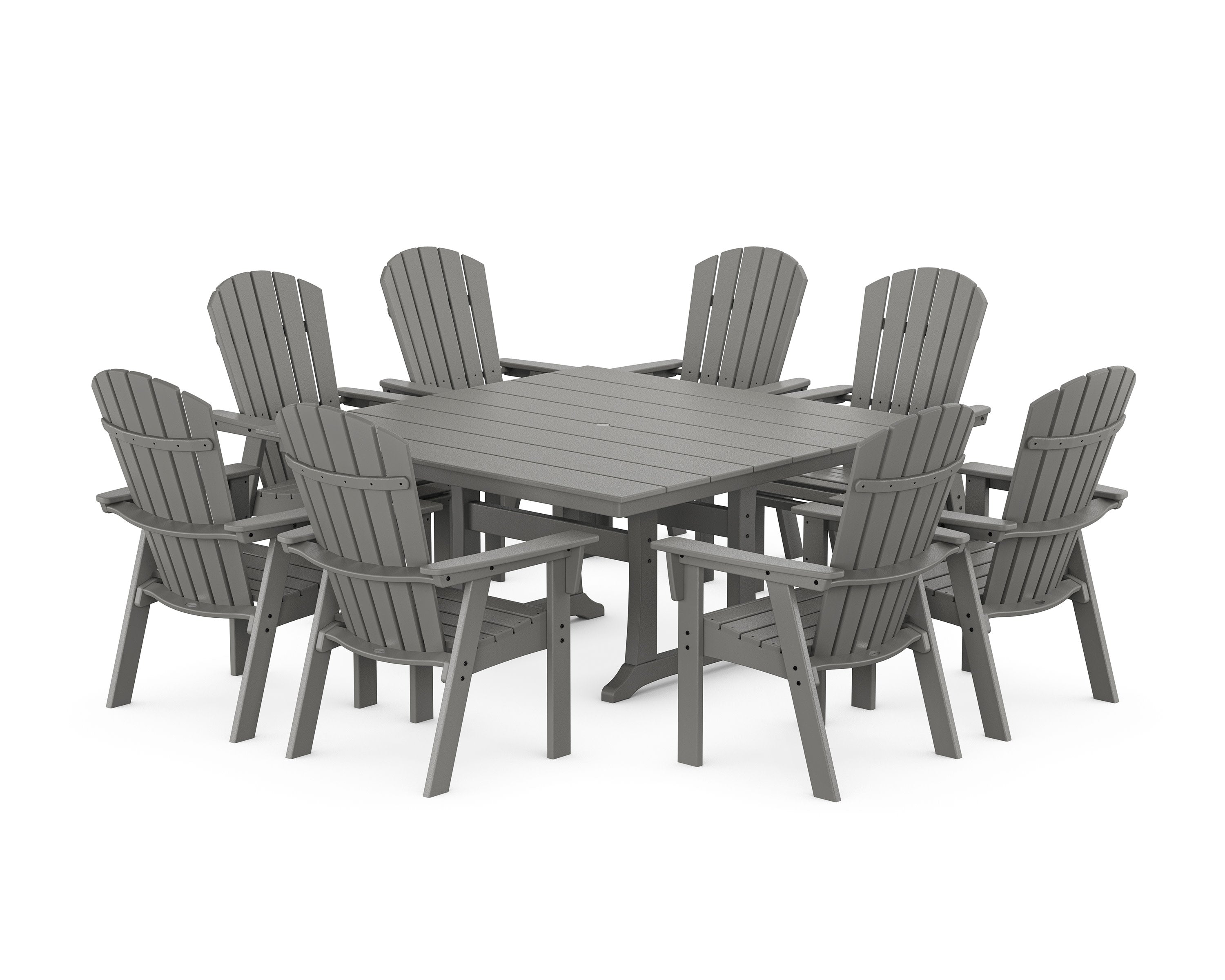 POLYWOOD® Nautical Curveback Adirondack 9-Piece Square Dining Set with Trestle Legs