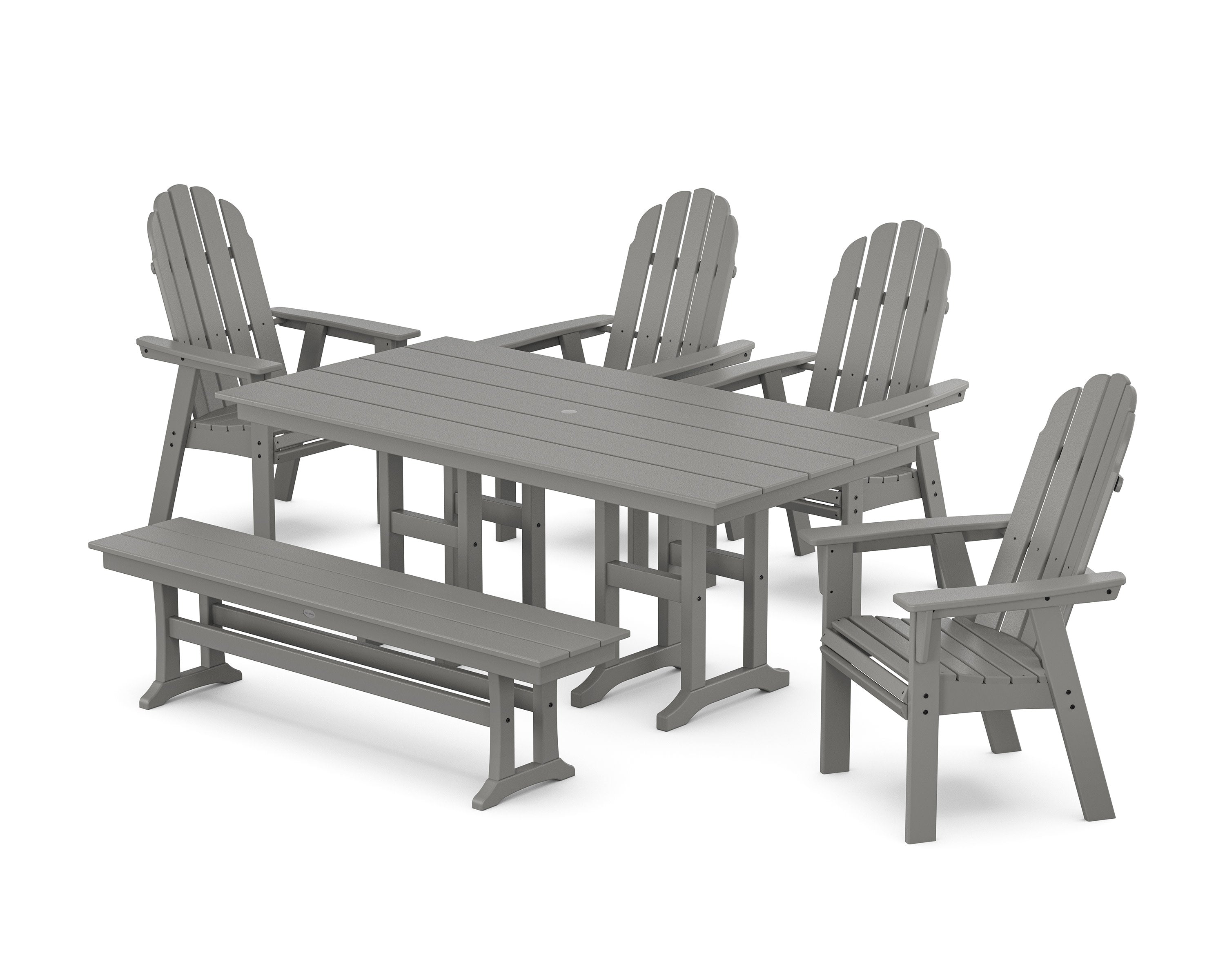POLYWOOD® Vineyard Curveback Adirondack Chair 6-Piece Farmhouse Dining Set with Bench