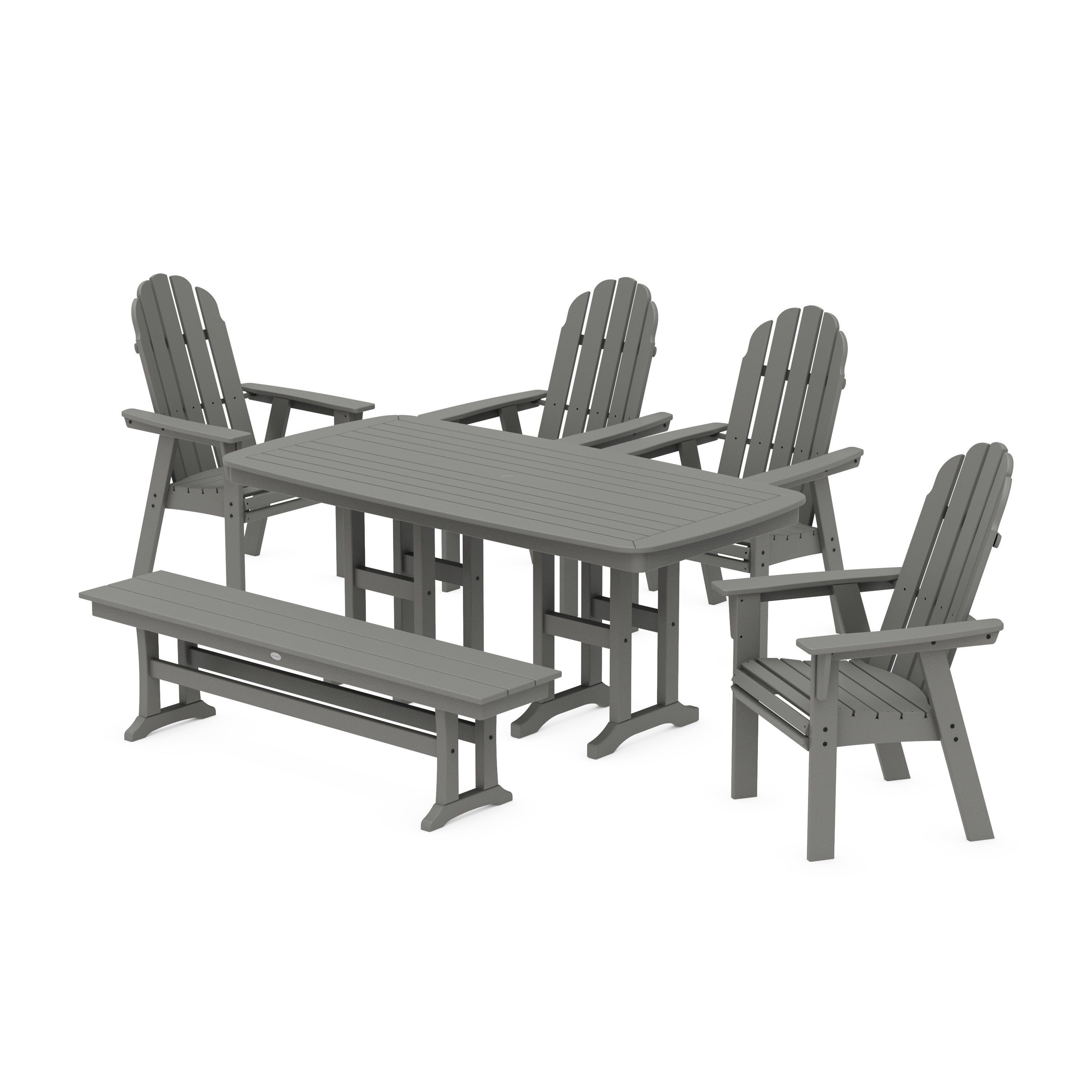POLYWOOD® Vineyard Curveback Adirondack Chair 6-Piece Dining Set with Bench