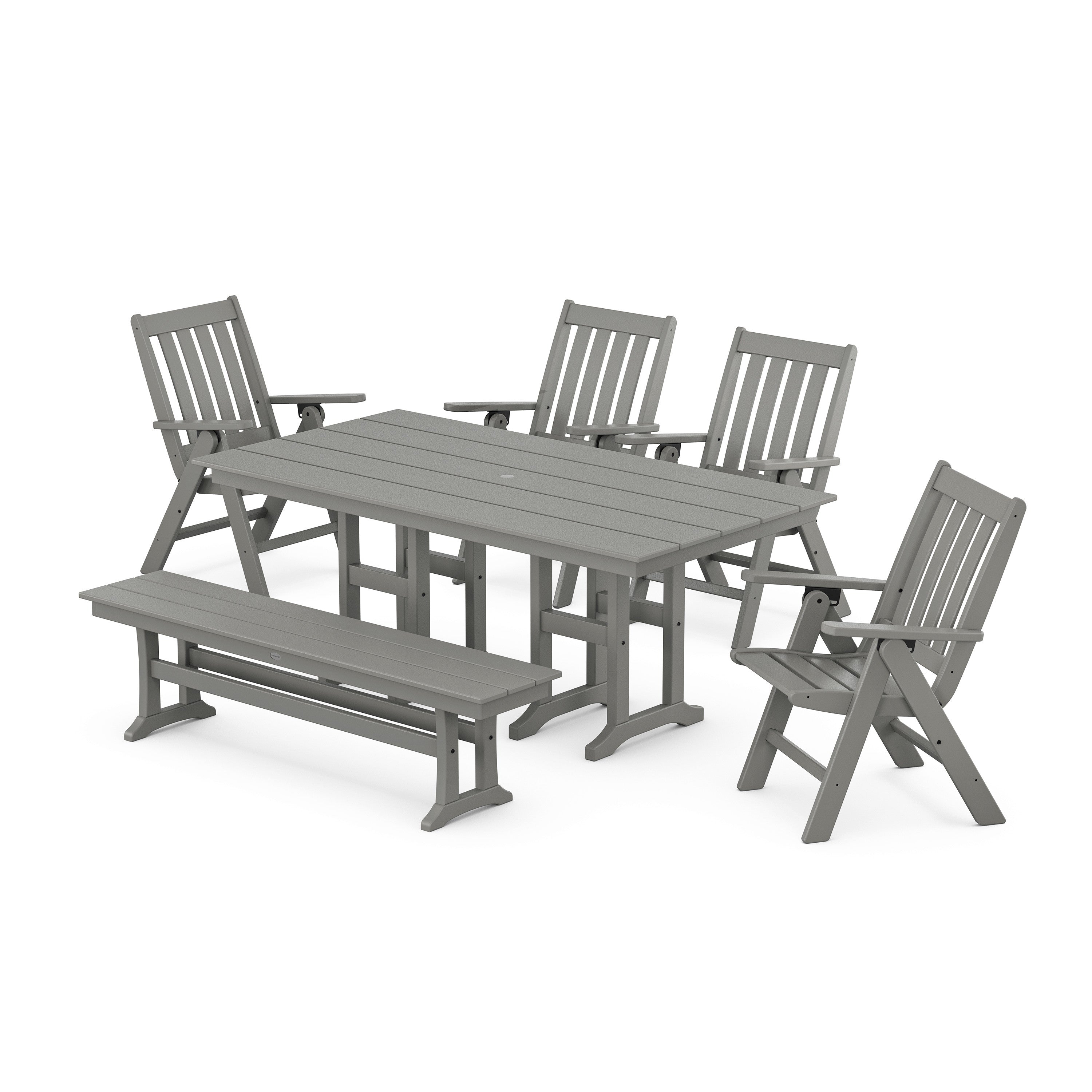 POLYWOOD® Vineyard Folding Chair 6-Piece Farmhouse Dining Set with Bench