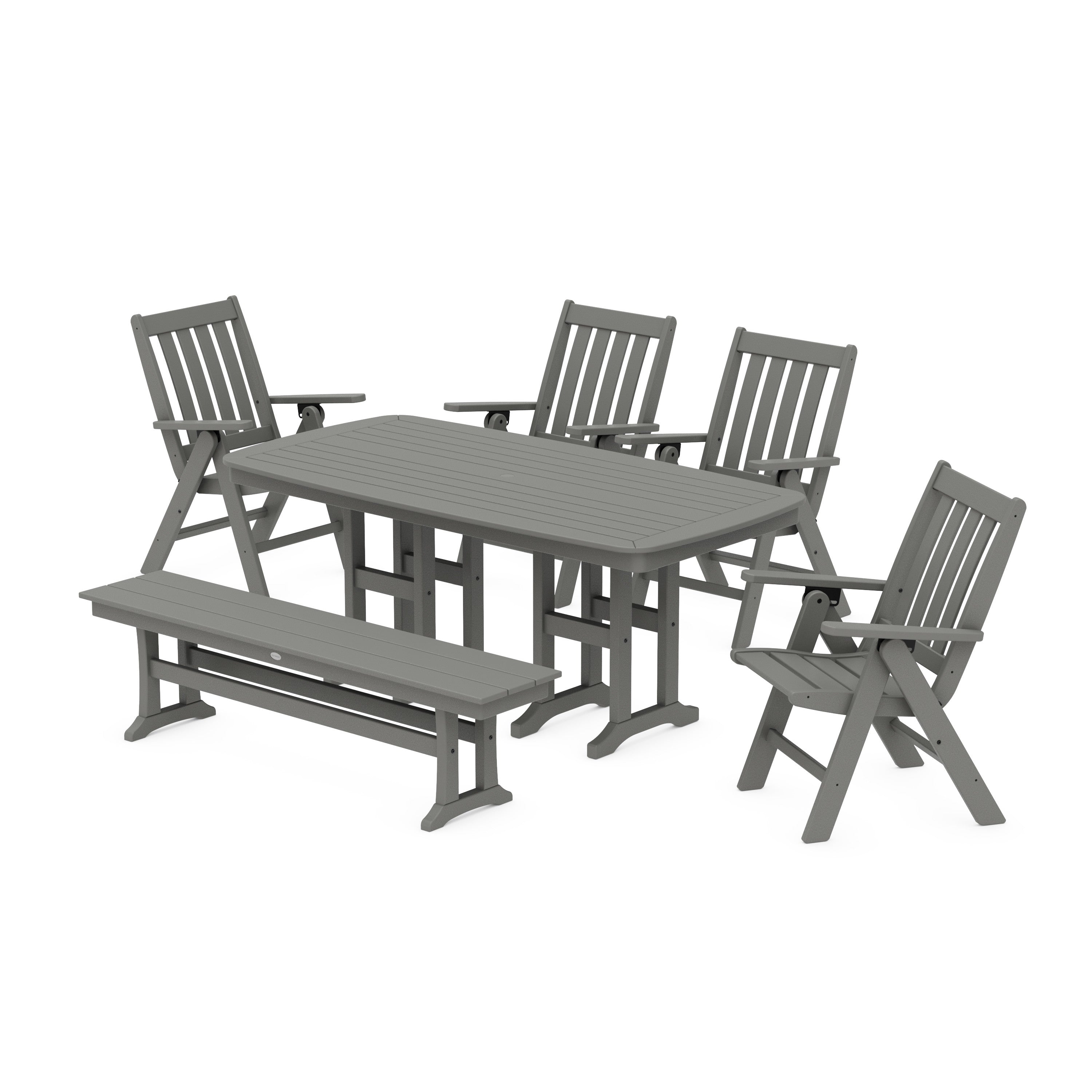 POLYWOOD® Vineyard Folding Chair 6-Piece Dining Set with Bench