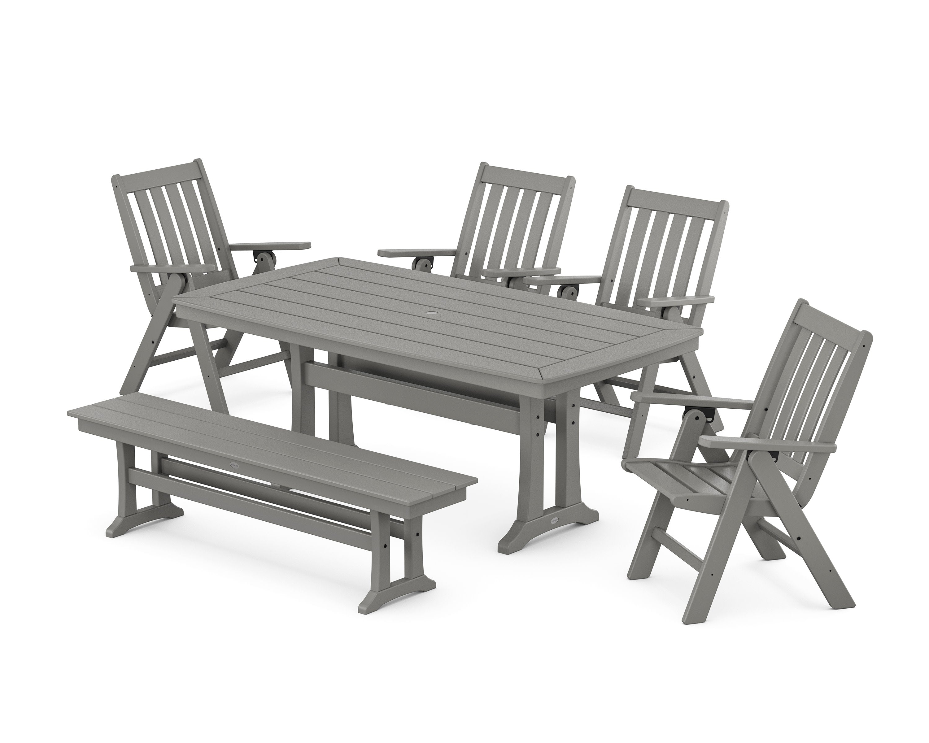 POLYWOOD® Vineyard Folding Chair 6-Piece Dining Set with Trestle Legs and Bench