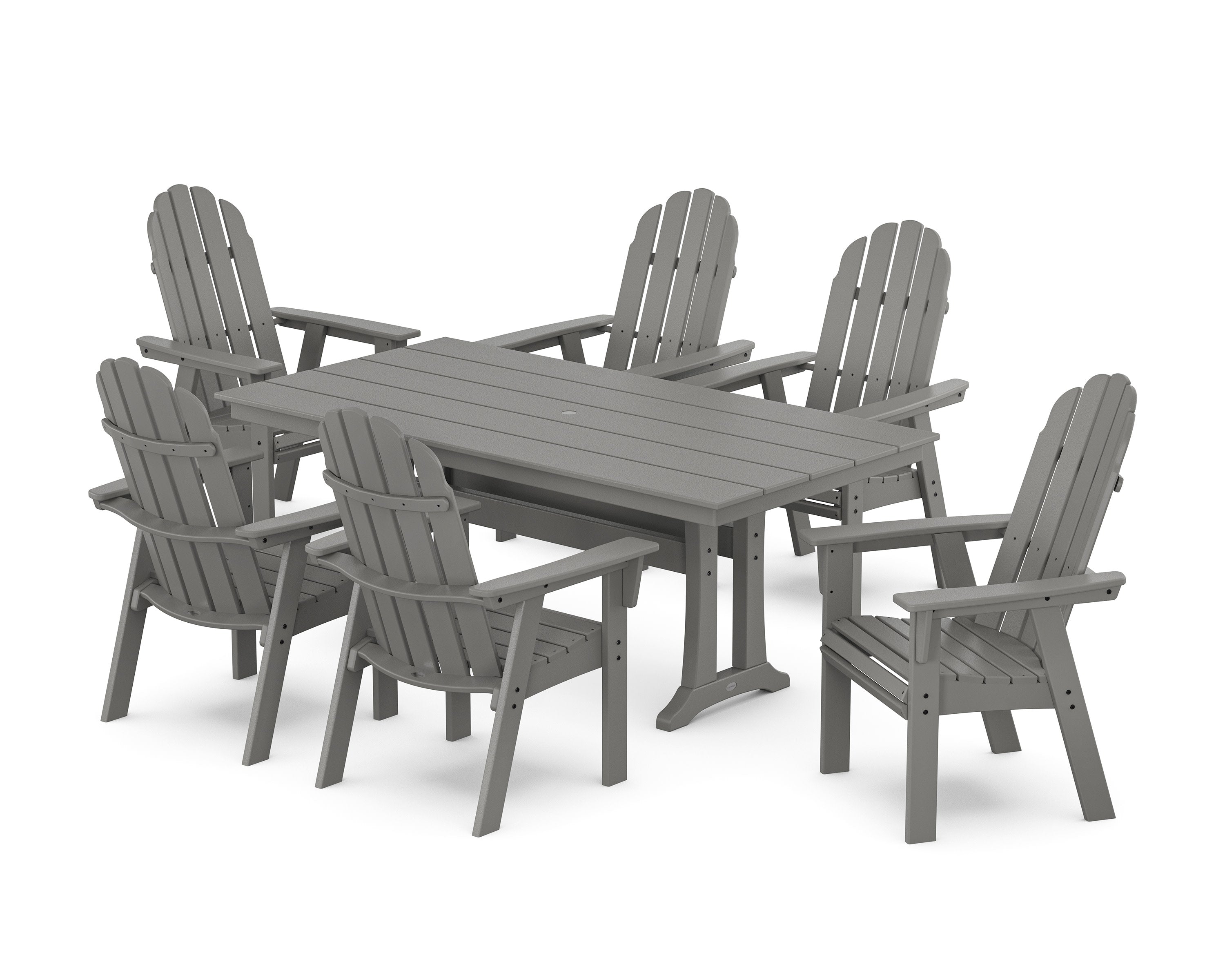 POLYWOOD® Vineyard Curveback Adirondack Chair 7-Piece Farmhouse Dining Set with Trestle Legs