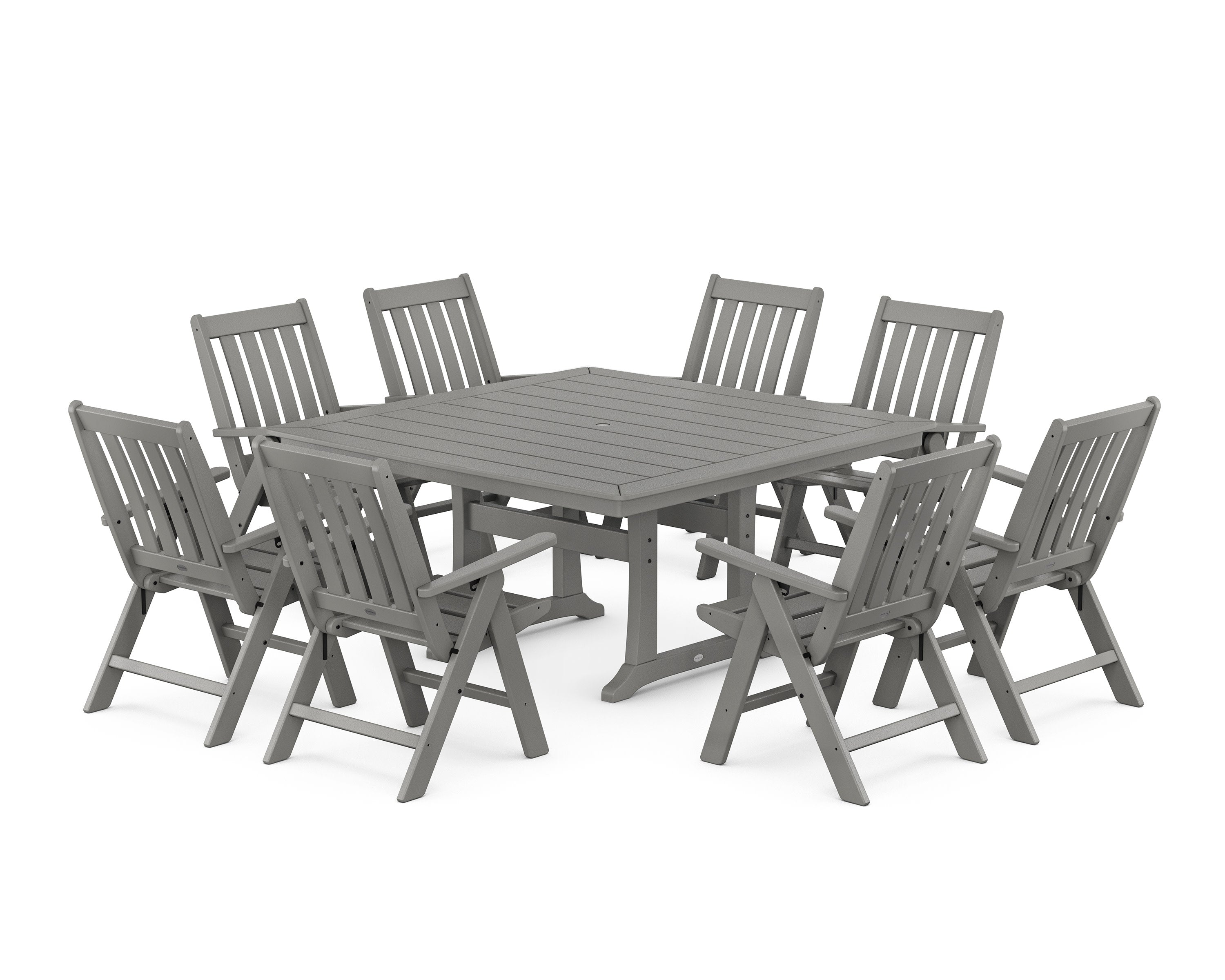 POLYWOOD® Vineyard Folding Chair 9-Piece Square Dining Set with Trestle Legs