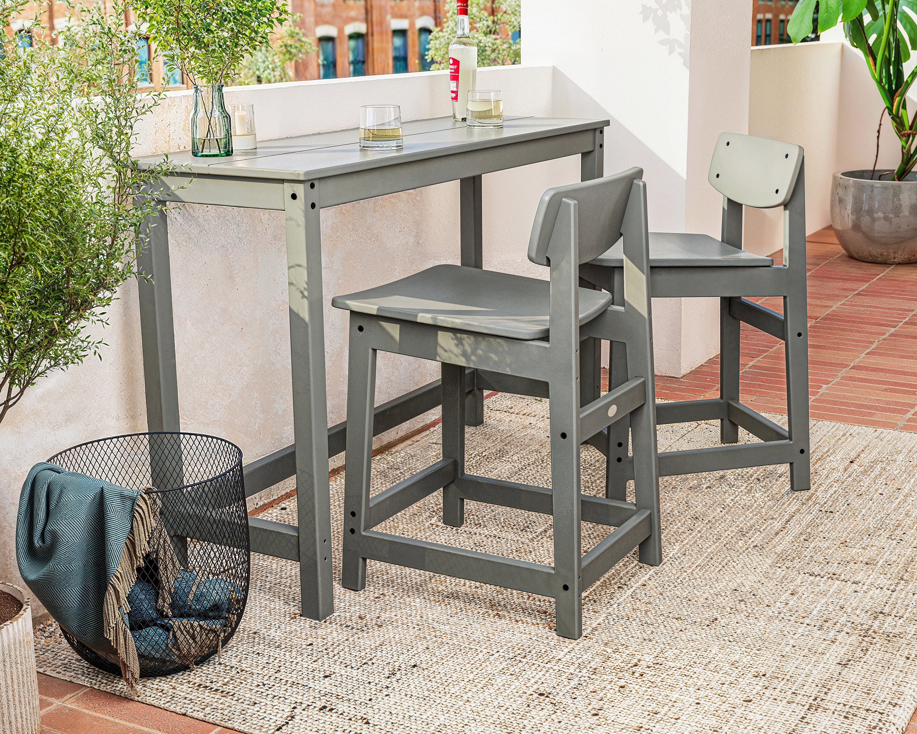 POLYWOOD® Modern Studio Urban Lowback Counter Chair 3-Piece Balcony Set