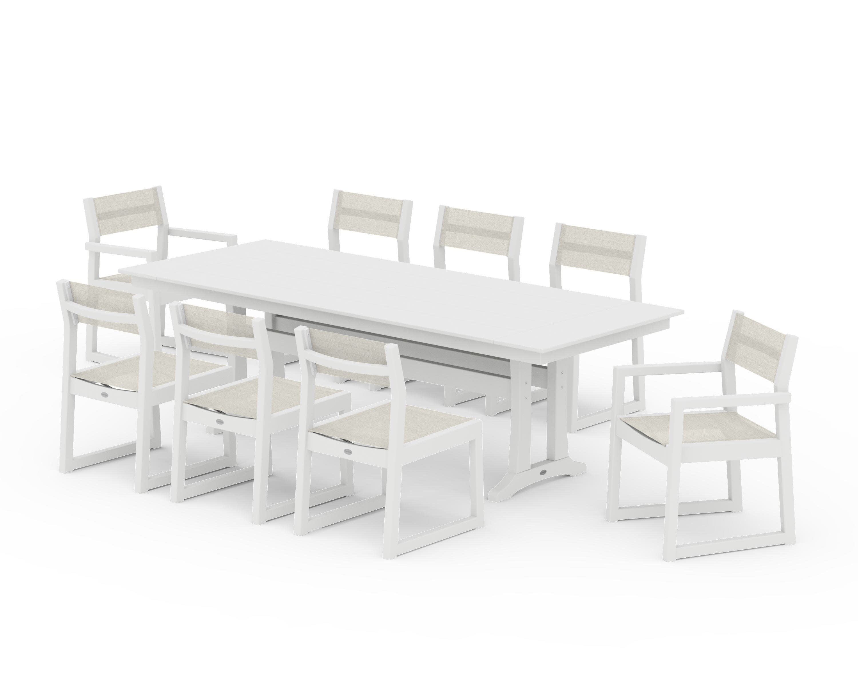 POLYWOOD® EDGE Sling 9-Piece Farmhouse Trestle Dining Set