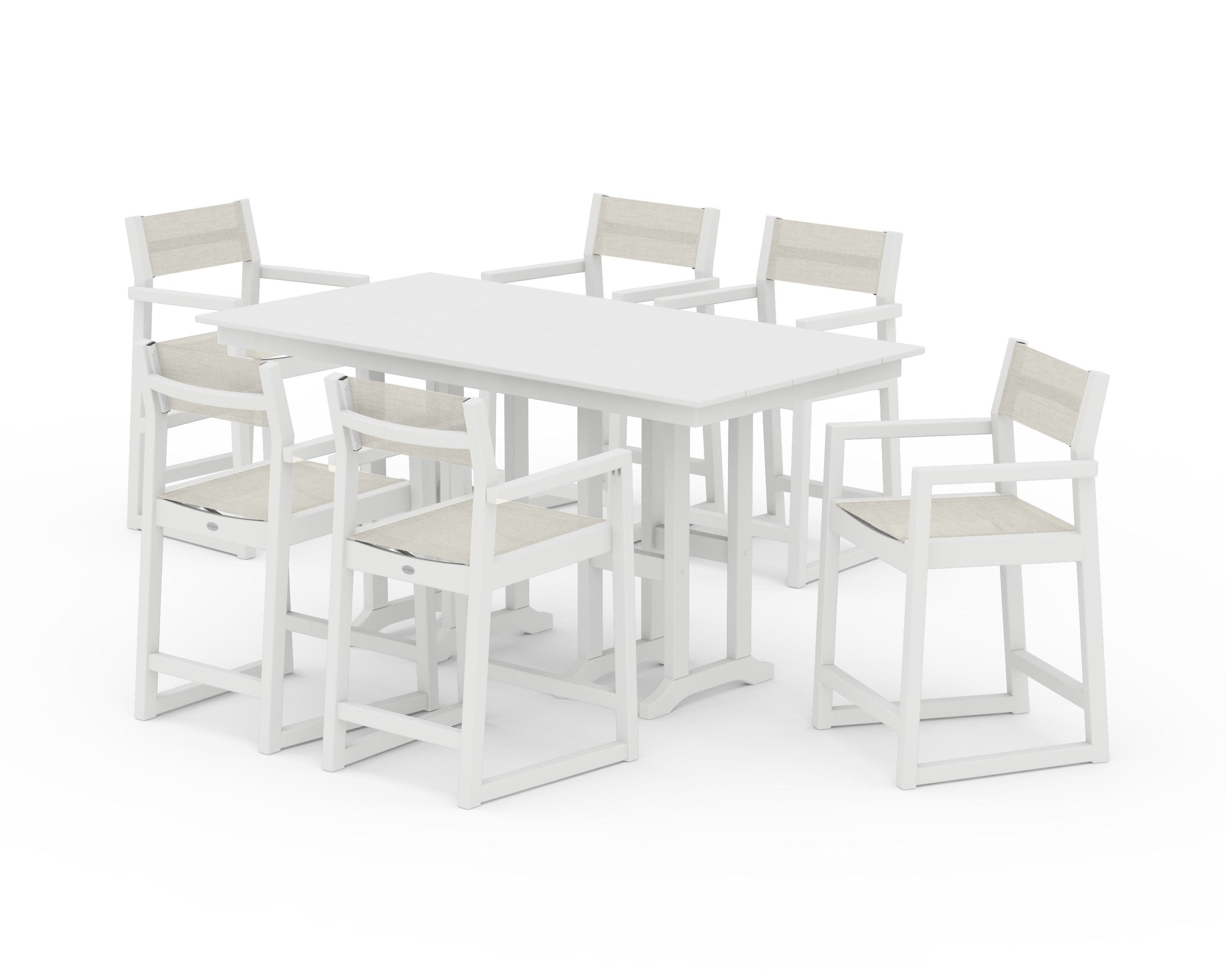 POLYWOOD® EDGE Sling Arm Chair 7-Piece Farmhouse Counter Set