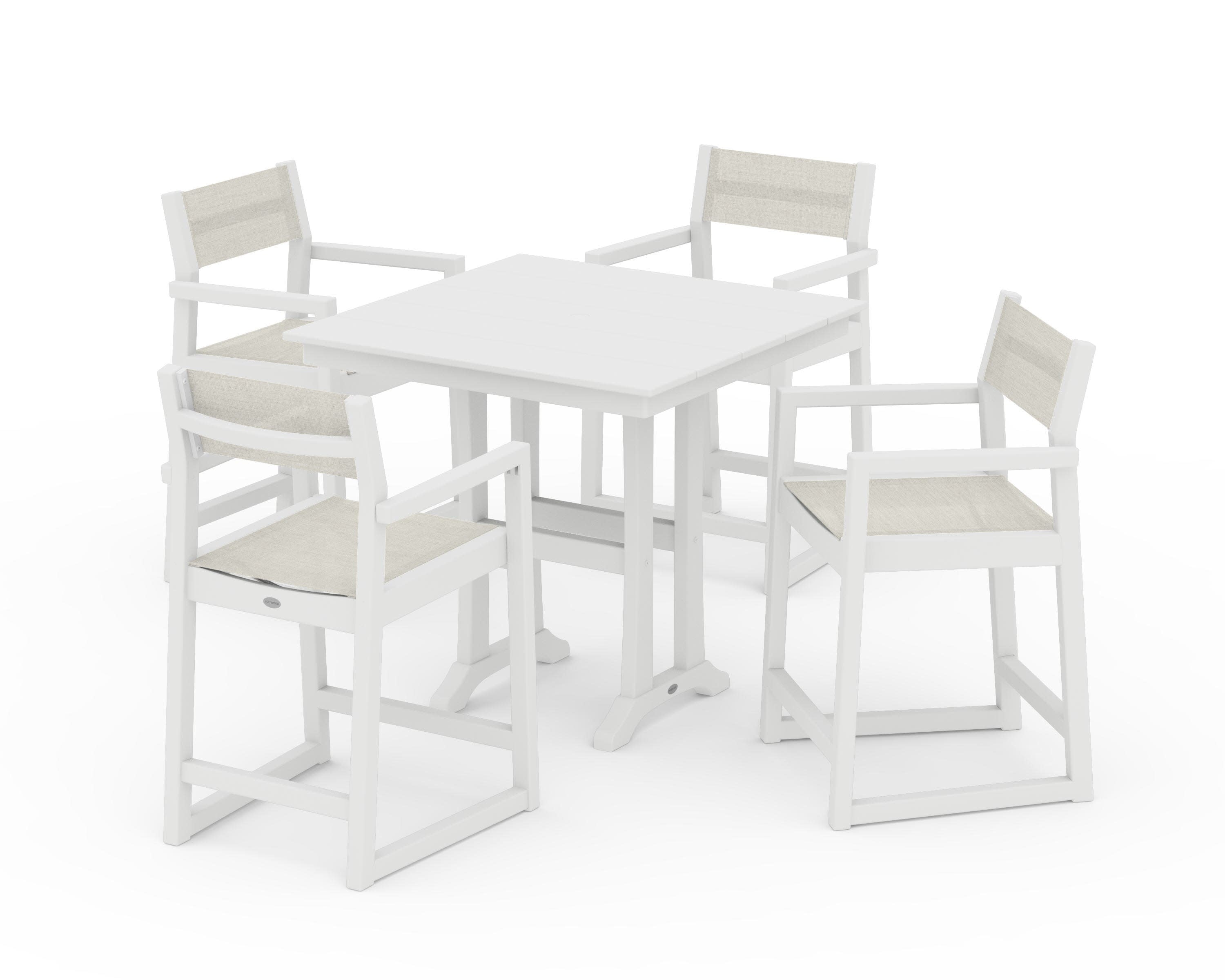 POLYWOOD® EDGE Sling Arm Chair 5-Piece Farmhouse Counter Set with Trestle Legs
