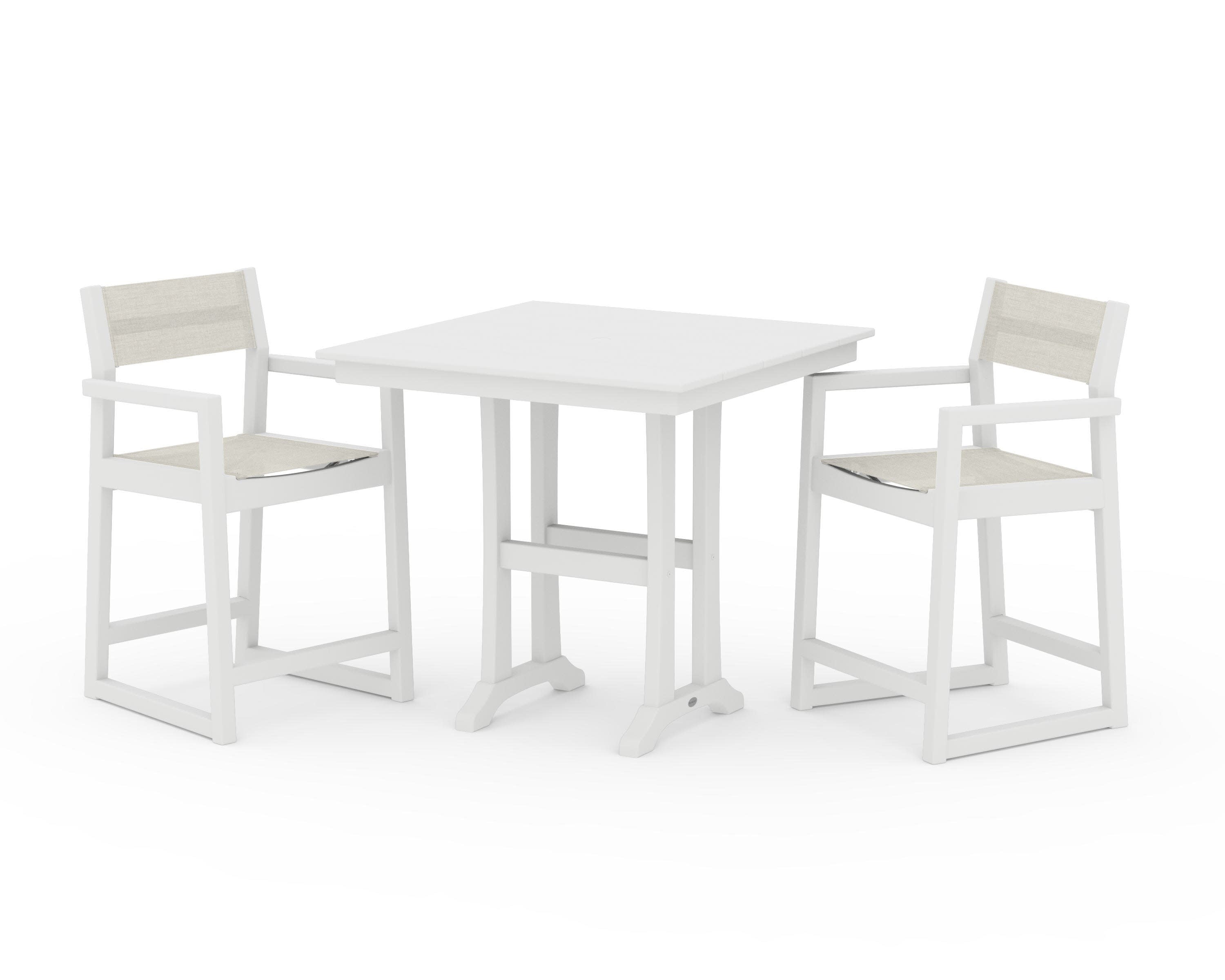 POLYWOOD® EDGE Sling Arm Chair 3-Piece Farmhouse Counter Set with Trestle Legs
