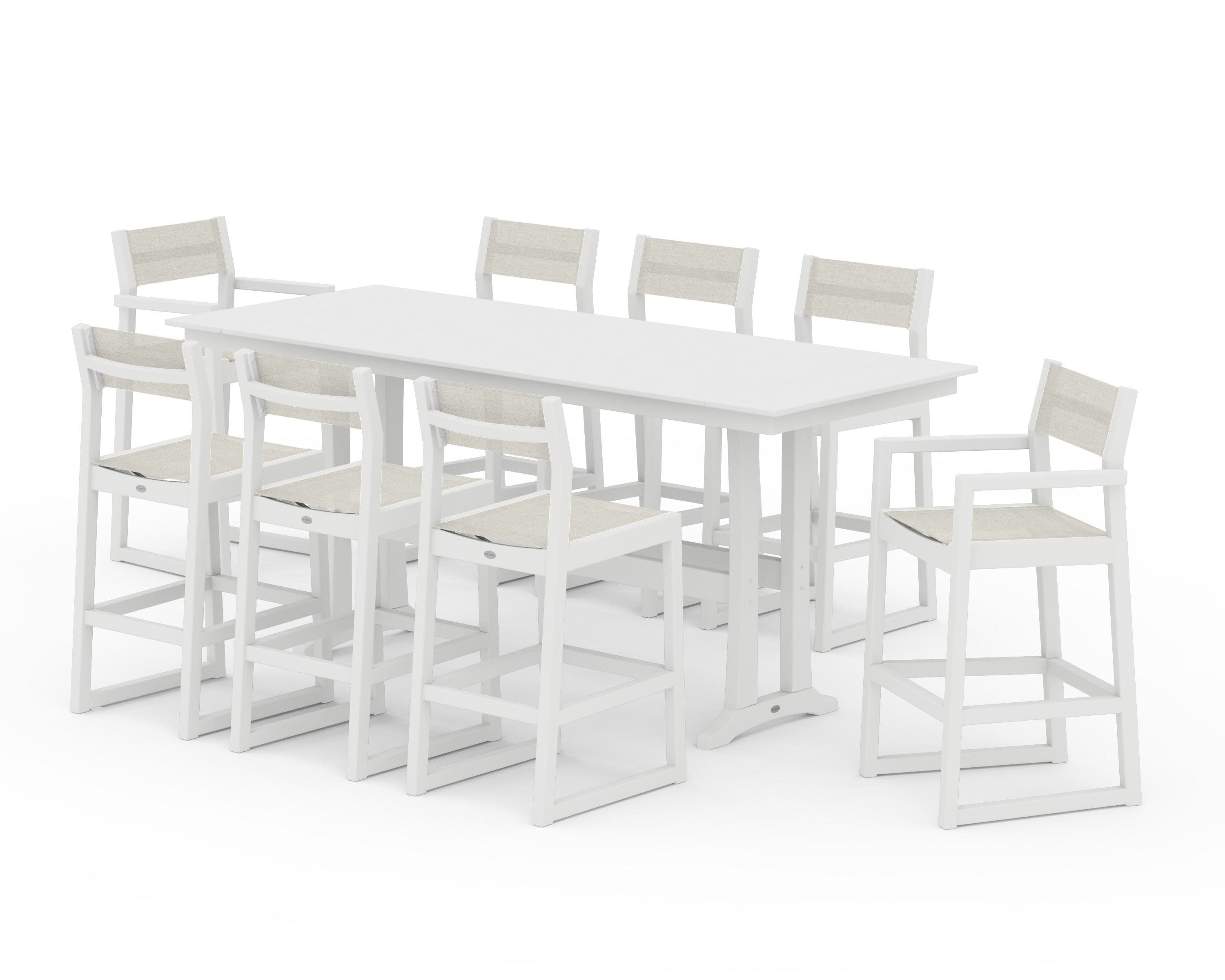 POLYWOOD® EDGE Sling 9-Piece Farmhouse Bar Set with Trestle Legs
