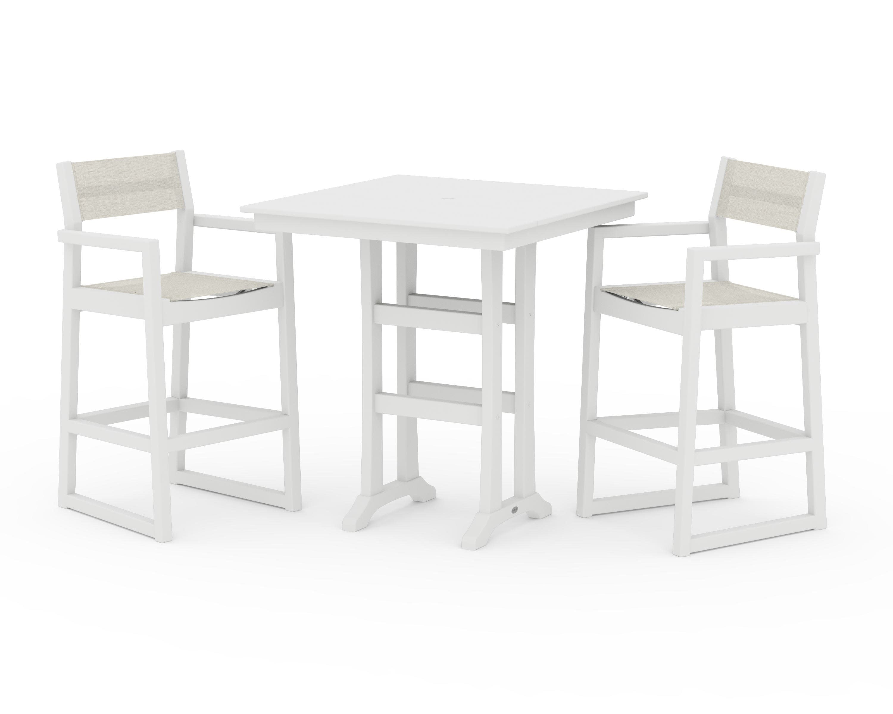 POLYWOOD® EDGE Sling Arm Chair 3-Piece Farmhouse Bar Set with Trestle Legs