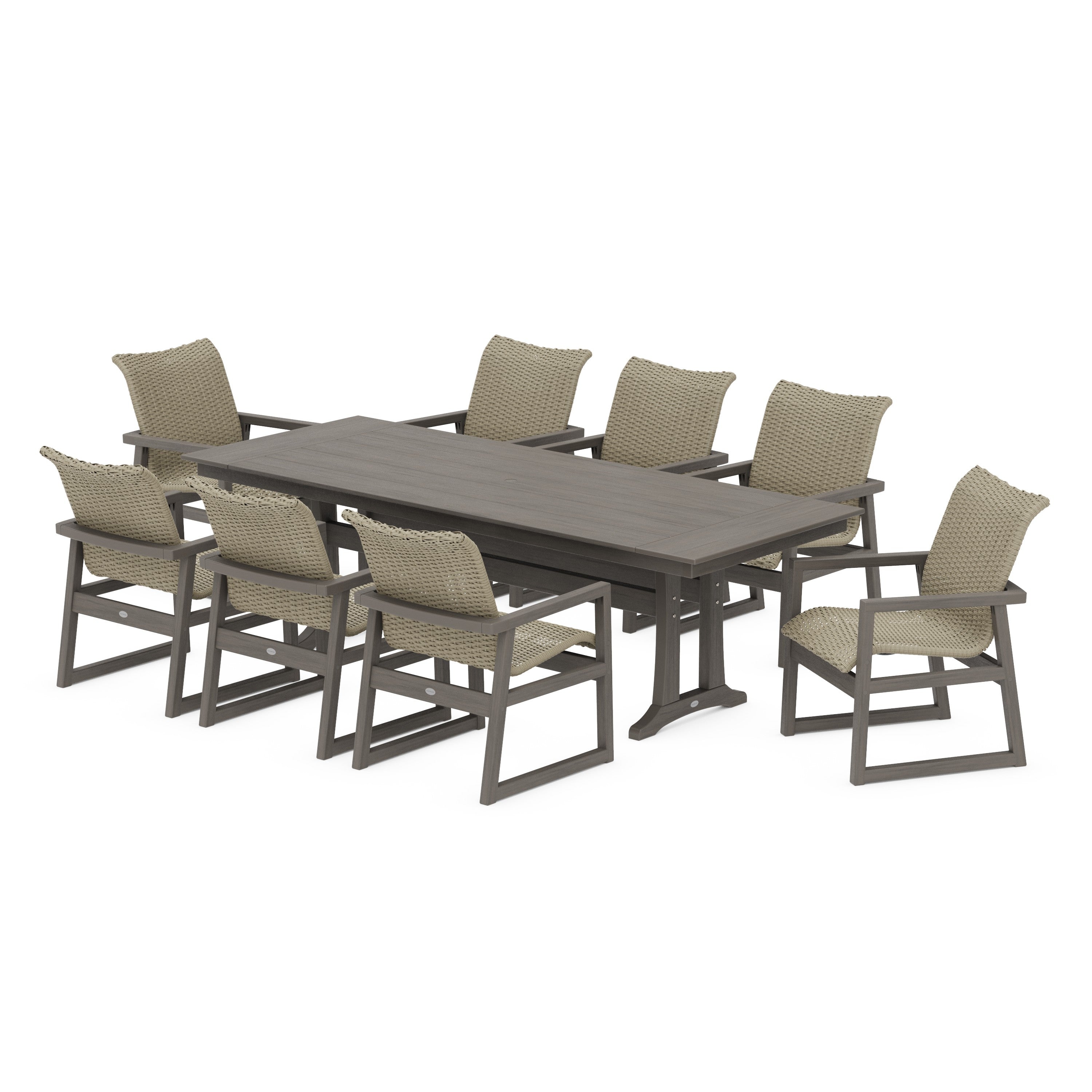 POLYWOOD® EDGE Woven 9-Piece Farmhouse Dining Set with Trestle Legs
