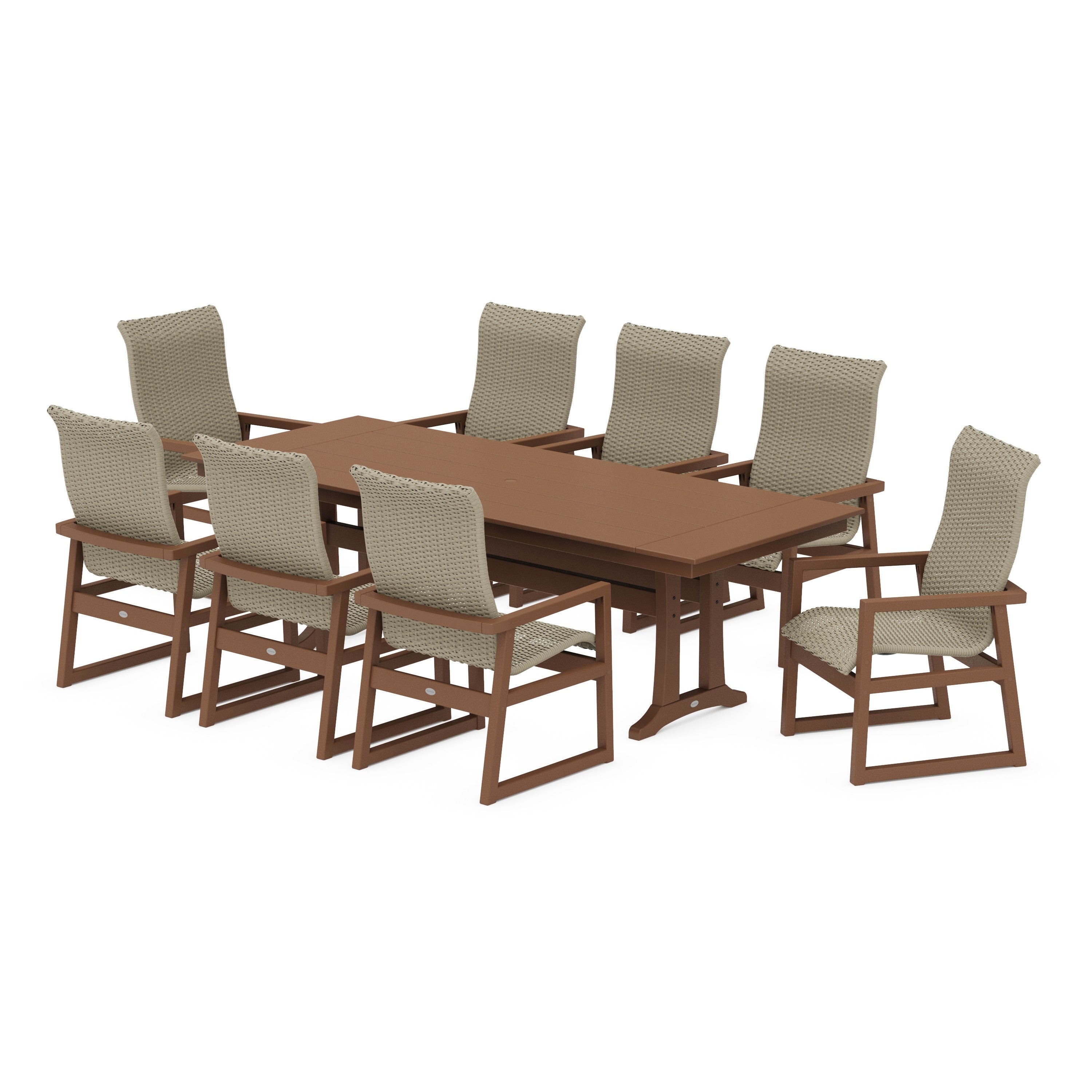 EDGE Woven Highback 9-Piece Farmhouse Dining Set with Trestle Legs