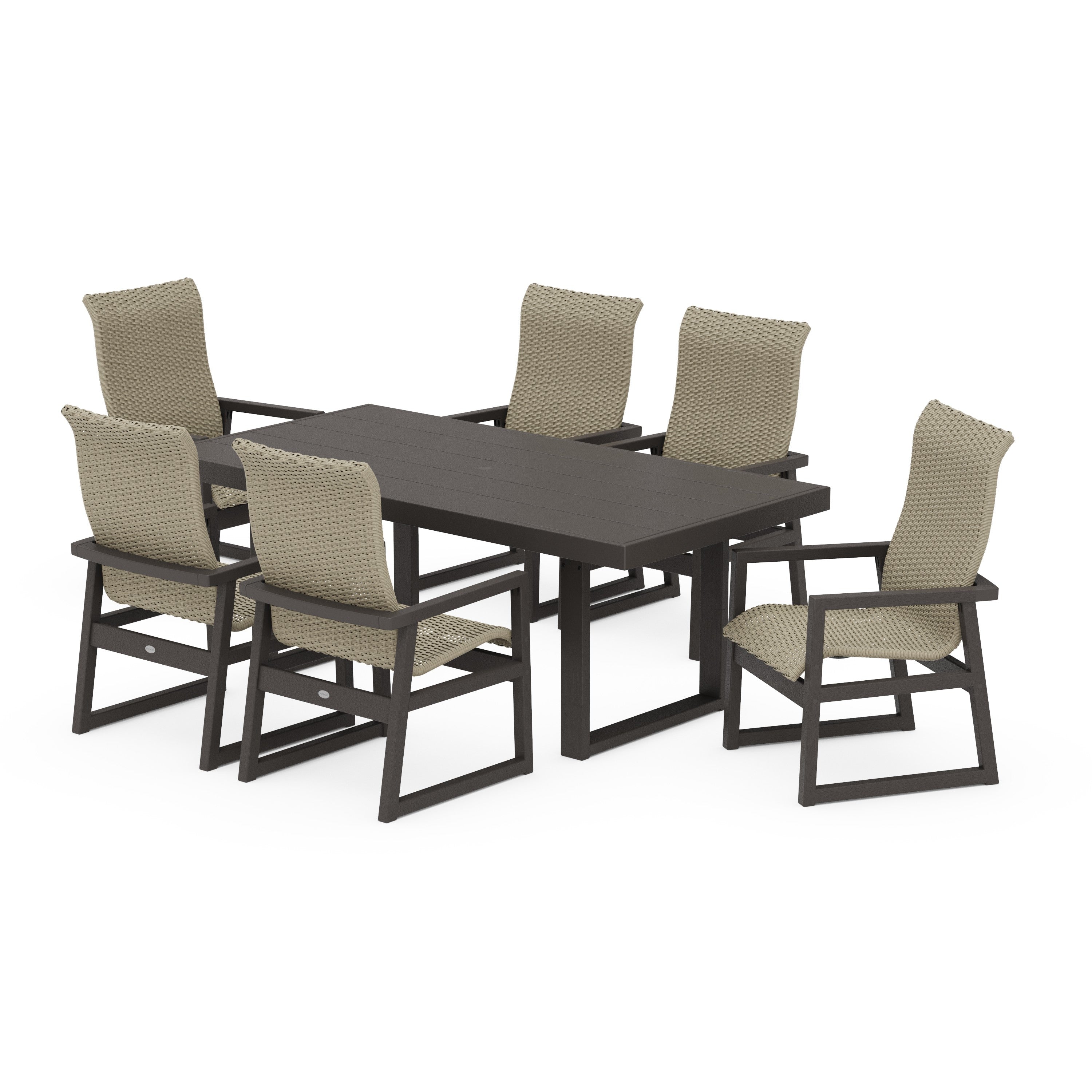 POLYWOOD® EDGE Woven Highback Arm Chair 7-Piece Dining Set