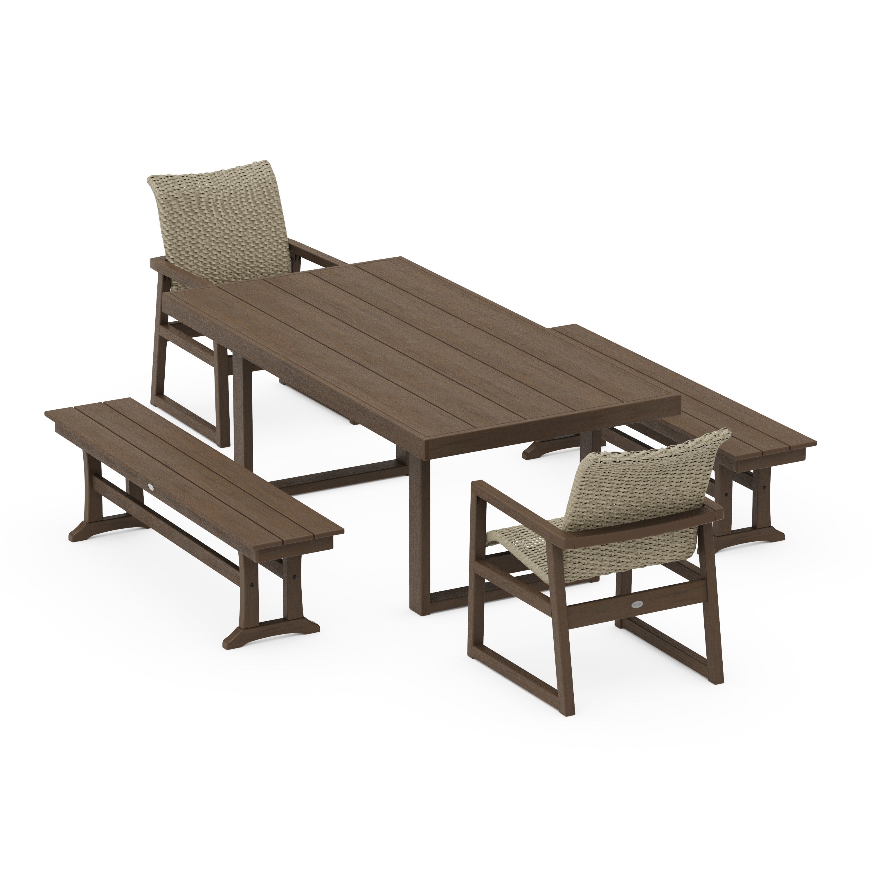 POLYWOOD® EDGE Woven 5-Piece Dining Set with Benches