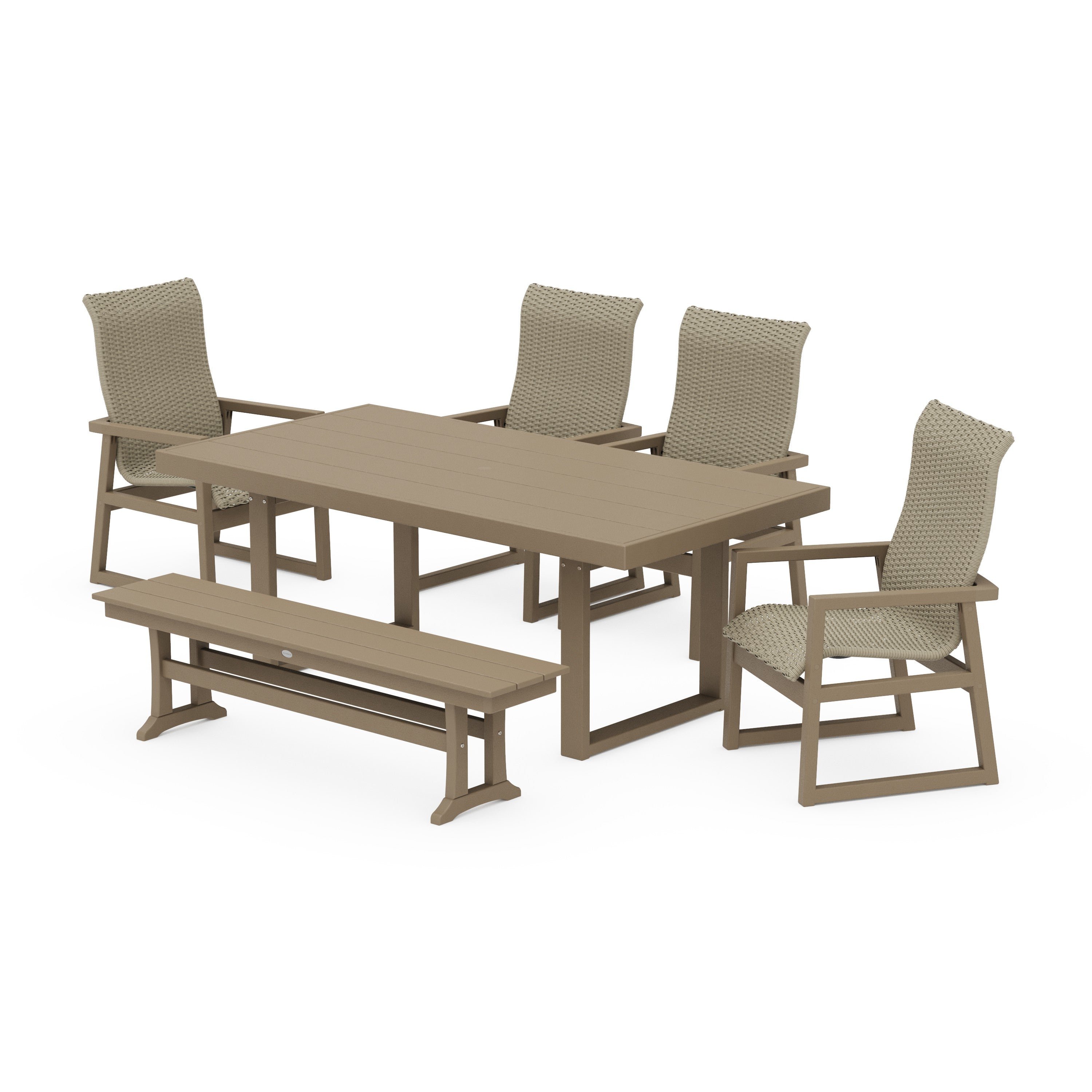 POLYWOOD® EDGE Woven Highback 6-Piece Dining Set with Bench
