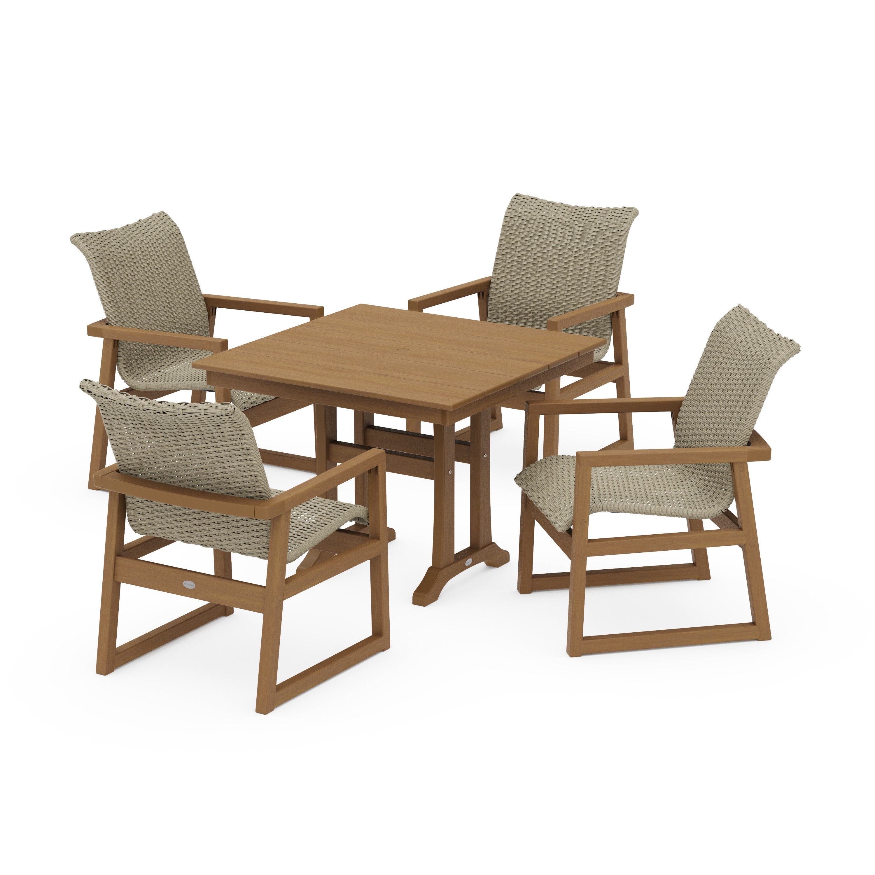 POLYWOOD® EDGE Woven 5-Piece Farmhouse Dining Set with Trestle Legs