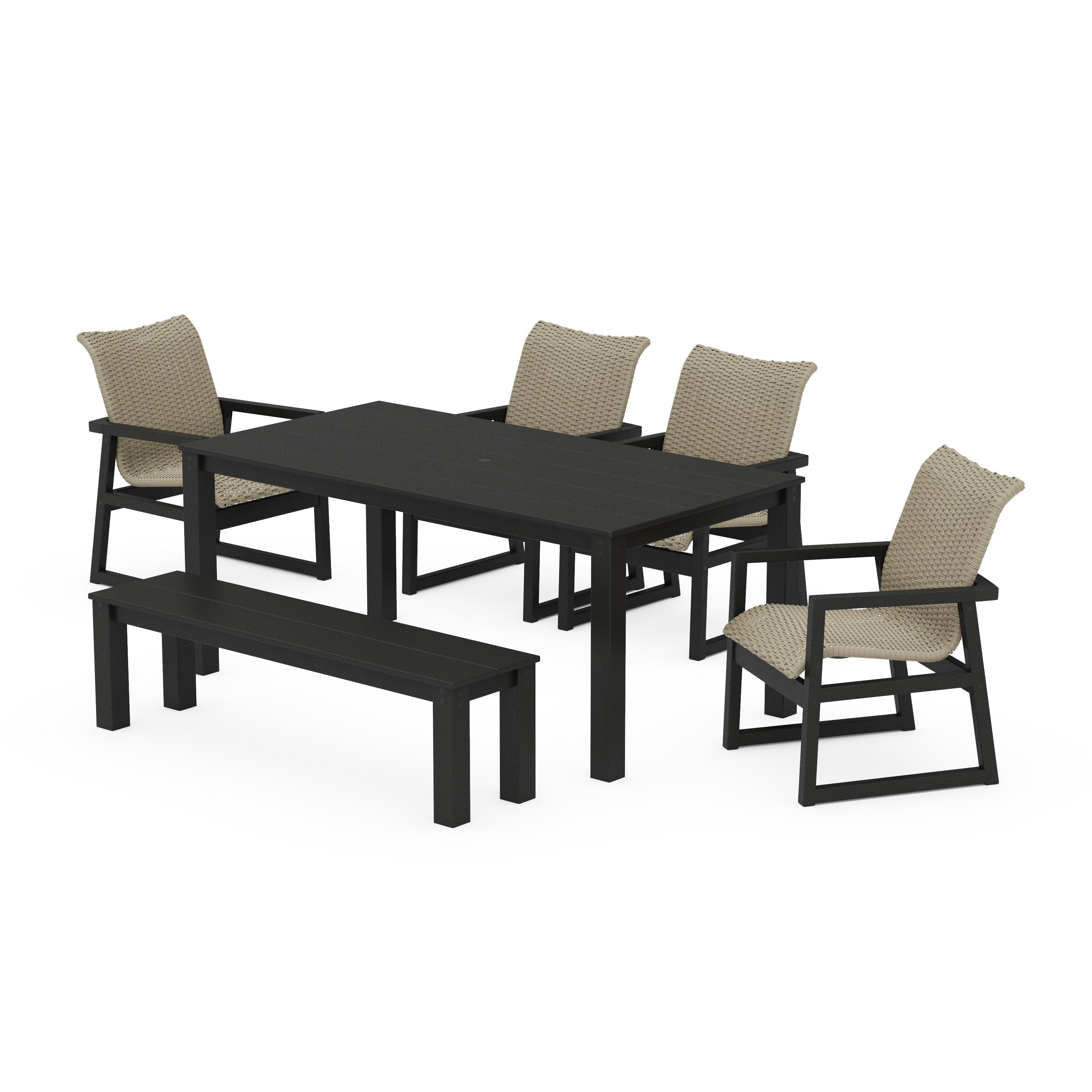 POLYWOOD® EDGE Woven 6-Piece Parsons Dining Set with Bench