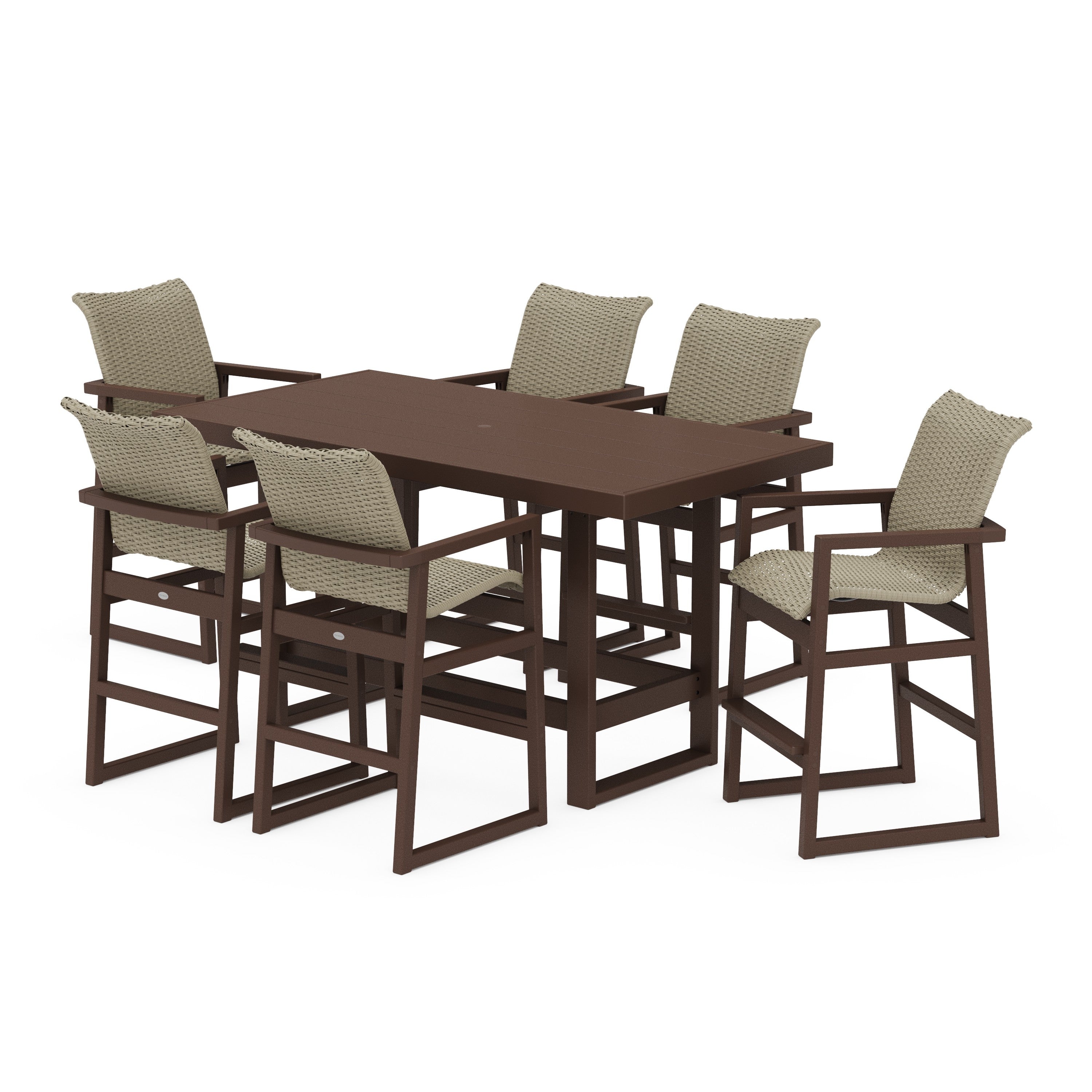 POLYWOOD® EDGE Woven Arm Chair 7-Piece Bar Set