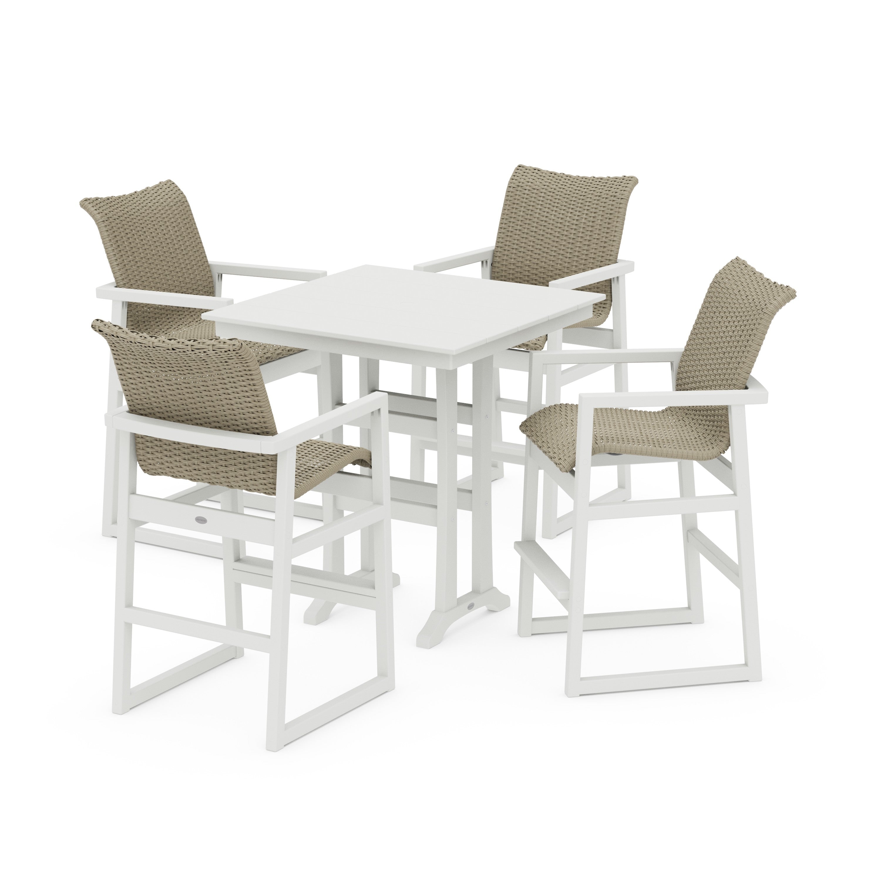 EDGE Woven 5-Piece Farmhouse Bar Set with Trestle Legs