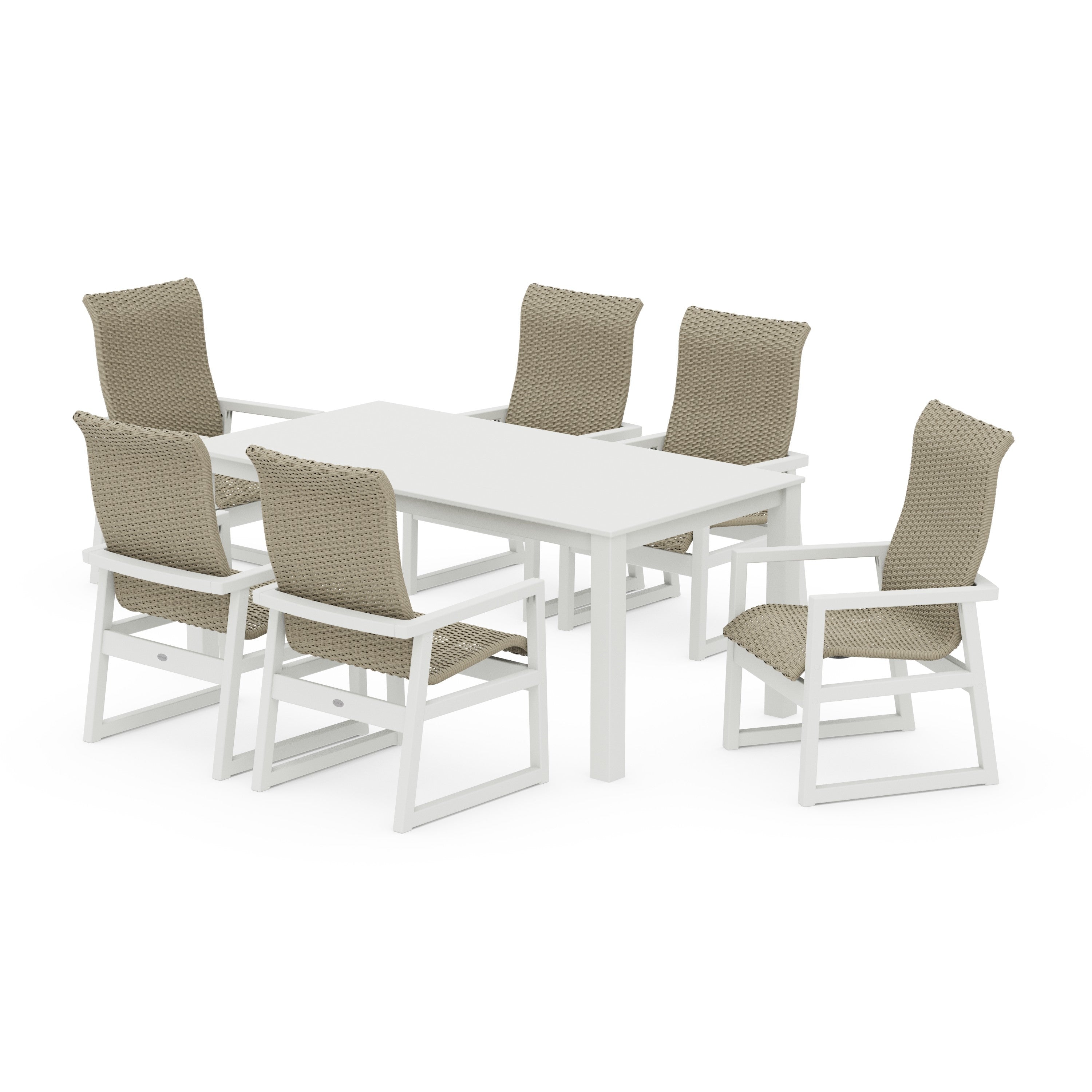 POLYWOOD® EDGE Woven Highback Arm Chair 7-Piece Parsons Dining Set