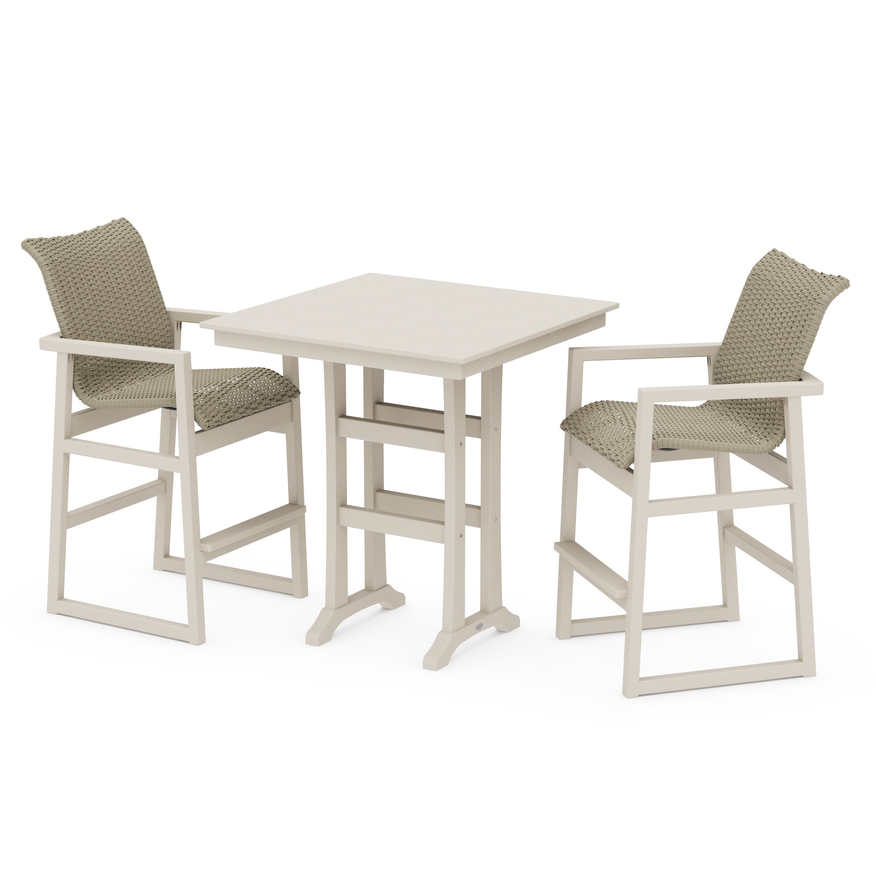 POLYWOOD® EDGE Woven 3-Piece Farmhouse Bar Set with Trestle Legs