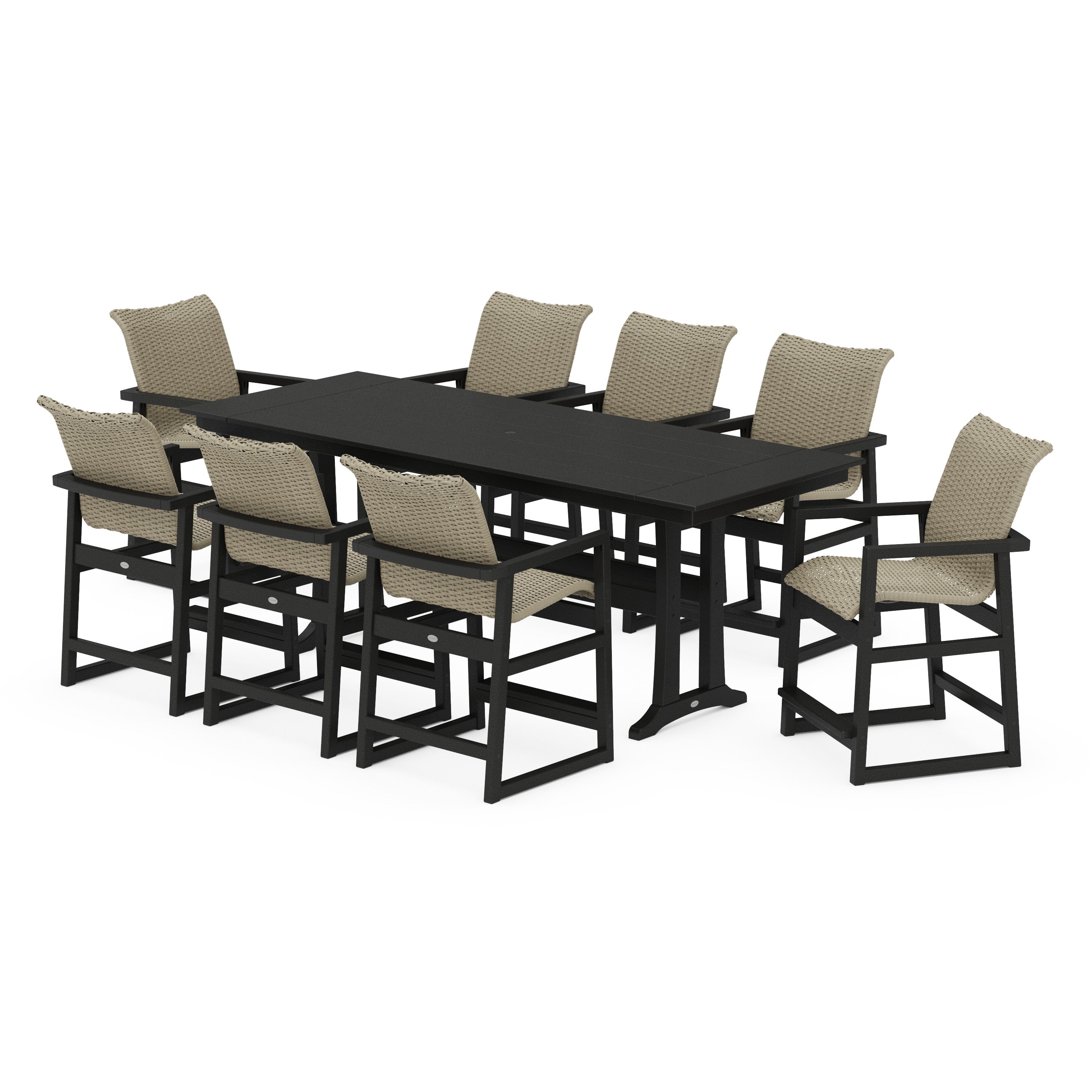 POLYWOOD® EDGE Woven 9-Piece Farmhouse Counter Set with Trestle Legs