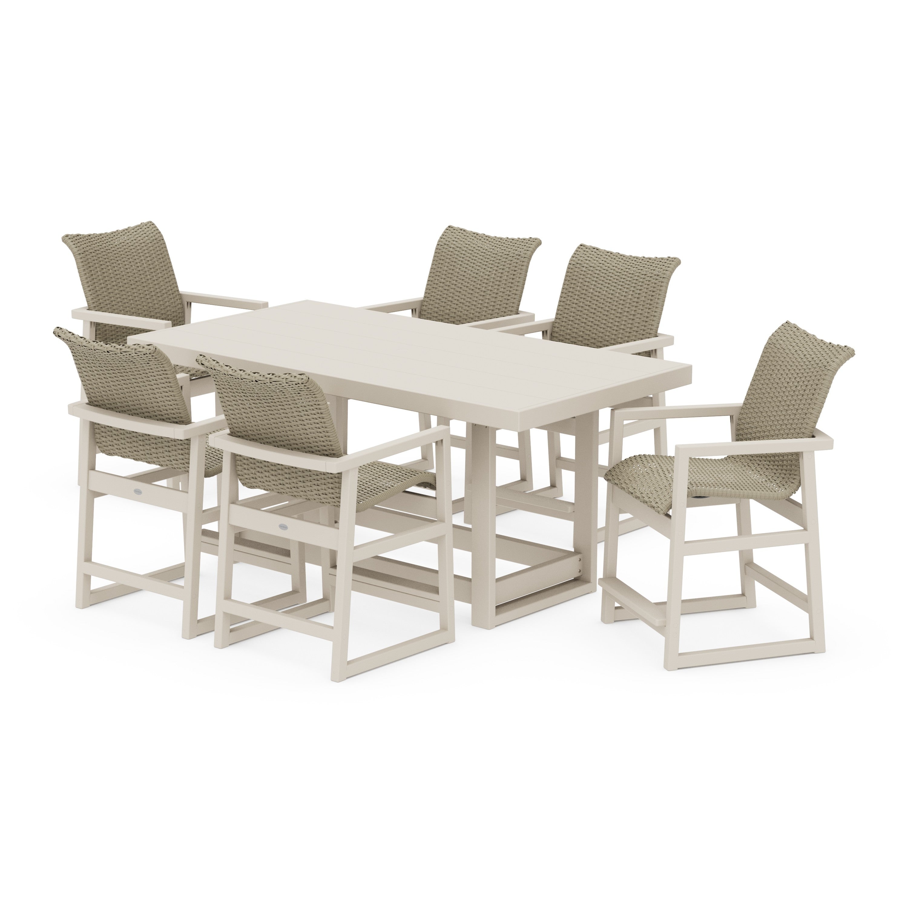 POLYWOOD® EDGE Woven Arm Chair 7-Piece Counter Set