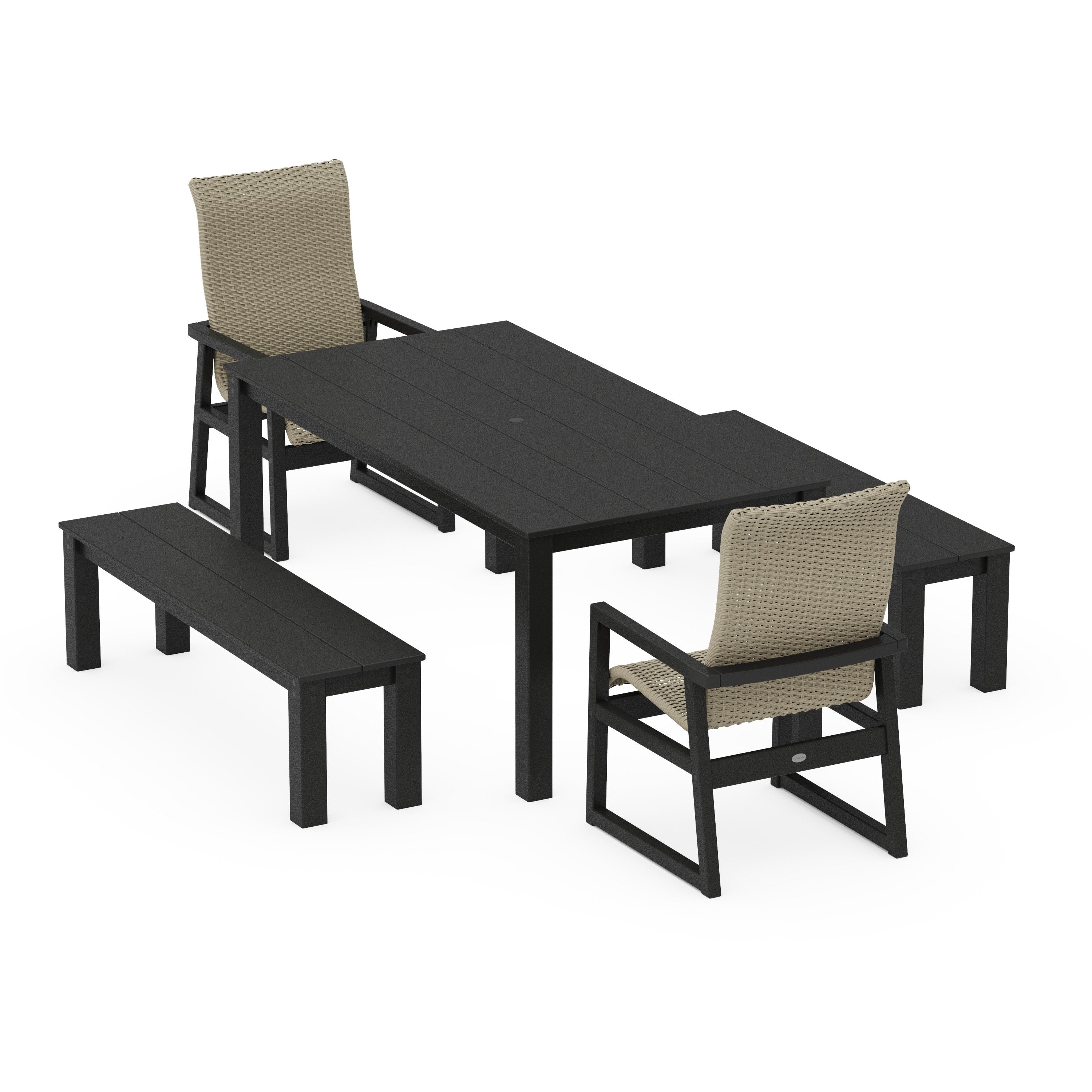 EDGE Woven Highback 5-Piece Parsons Dining Set with Benches
