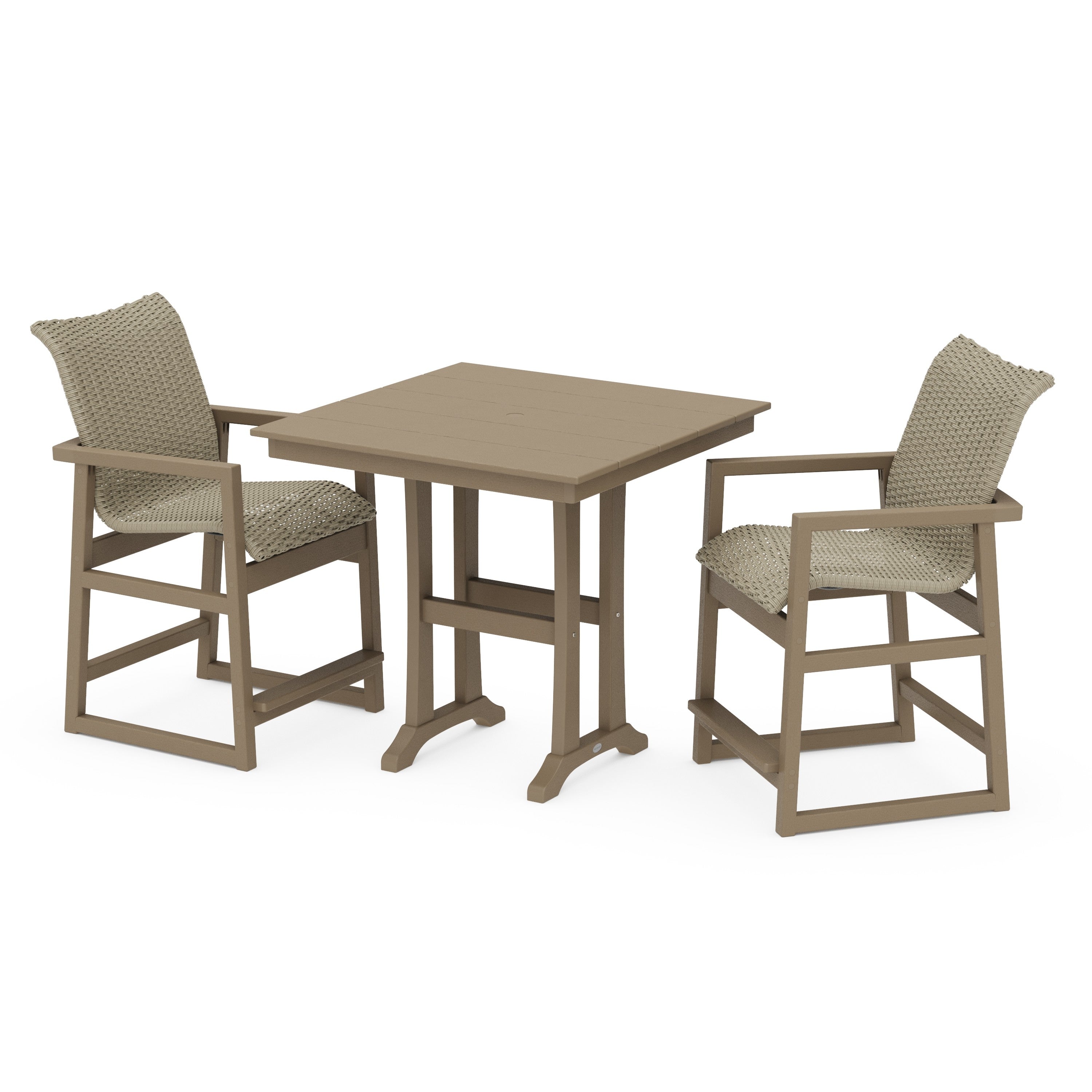 POLYWOOD® EDGE Woven 3-Piece Farmhouse Counter Set with Trestle Legs