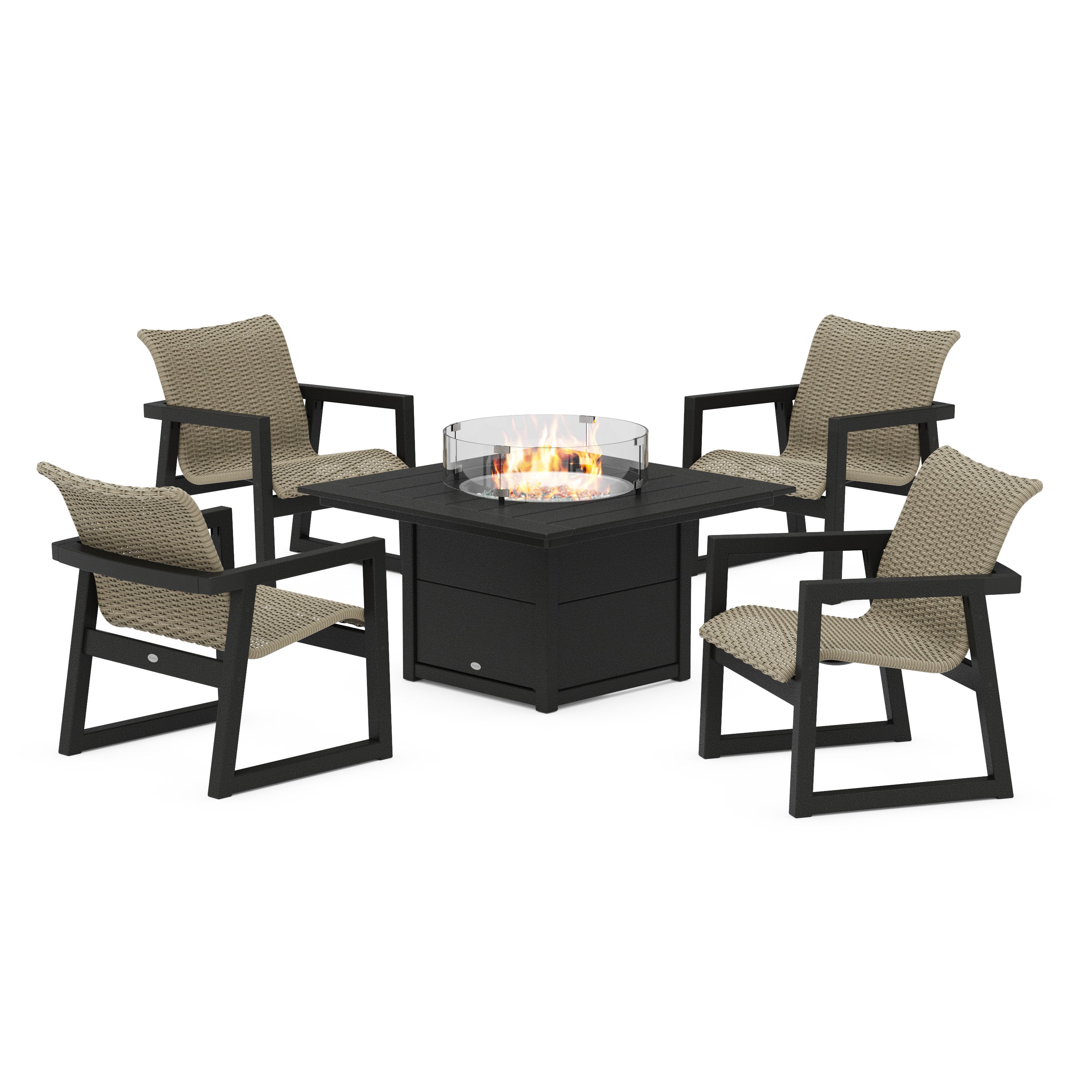 POLYWOOD® EDGE Woven 5-Piece Lounge Chair Seating Set with Fire Pit Table