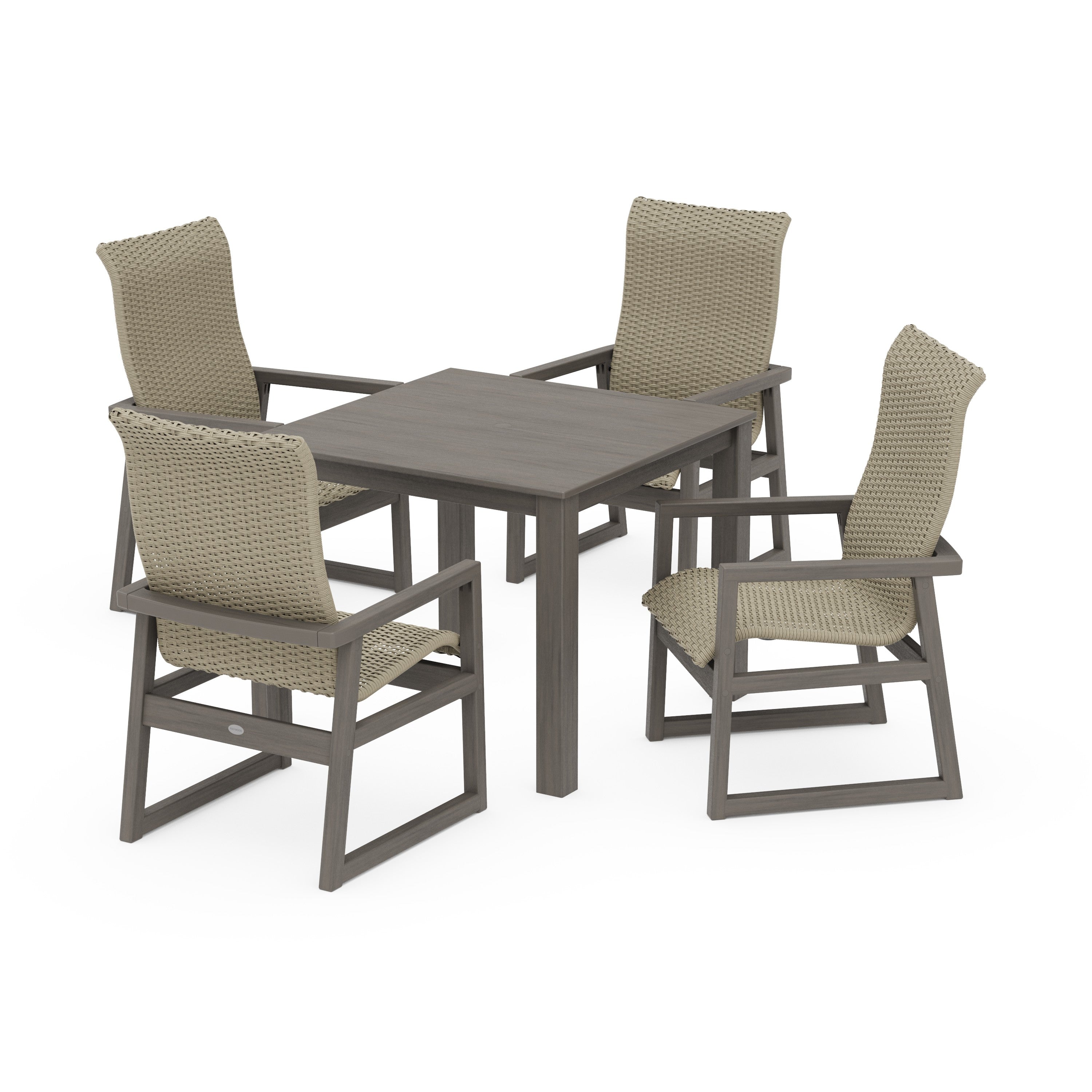 POLYWOOD® EDGE Woven Highback 5-Piece Parsons Dining Set
