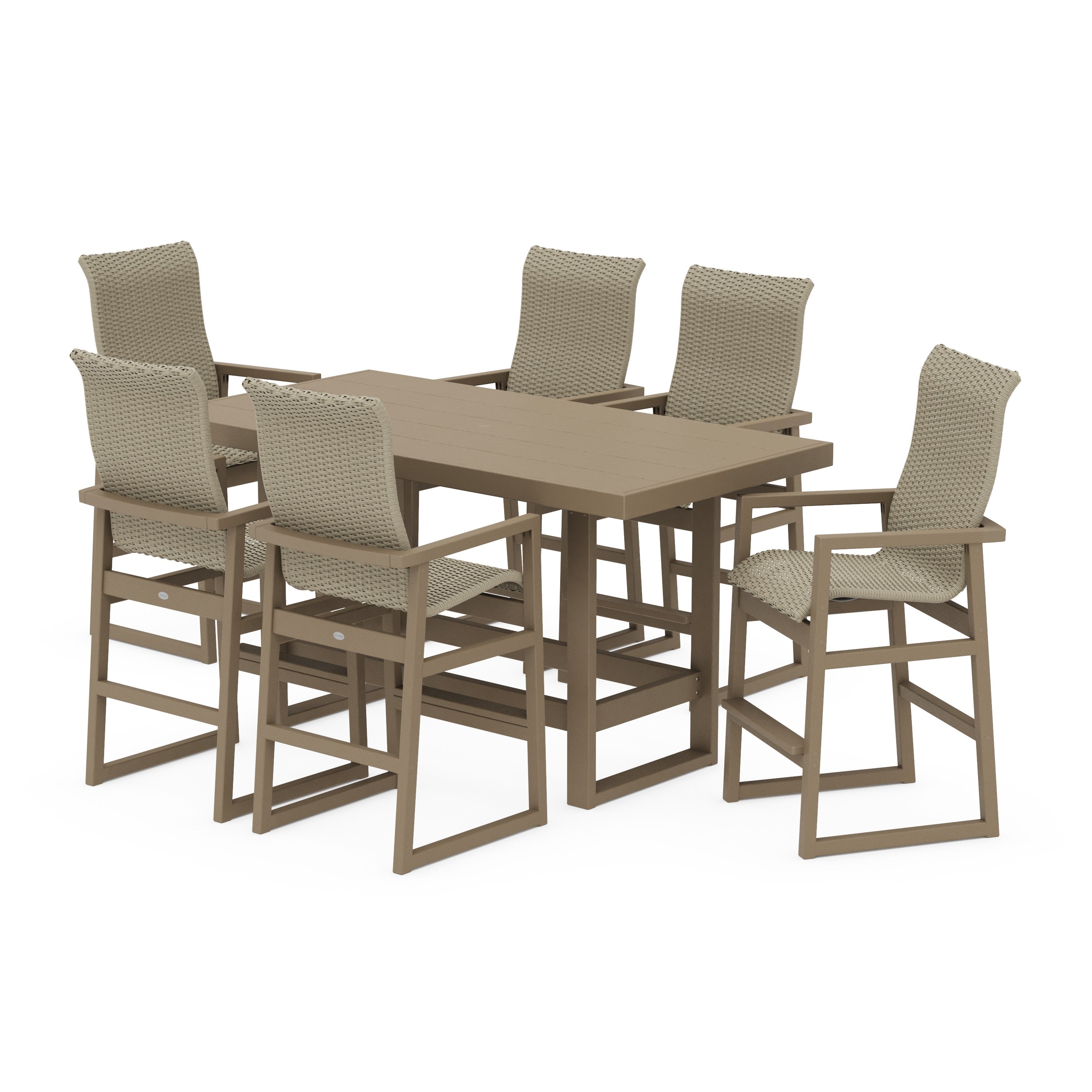 POLYWOOD® EDGE Woven Highback Arm Chair 7-Piece Bar Set