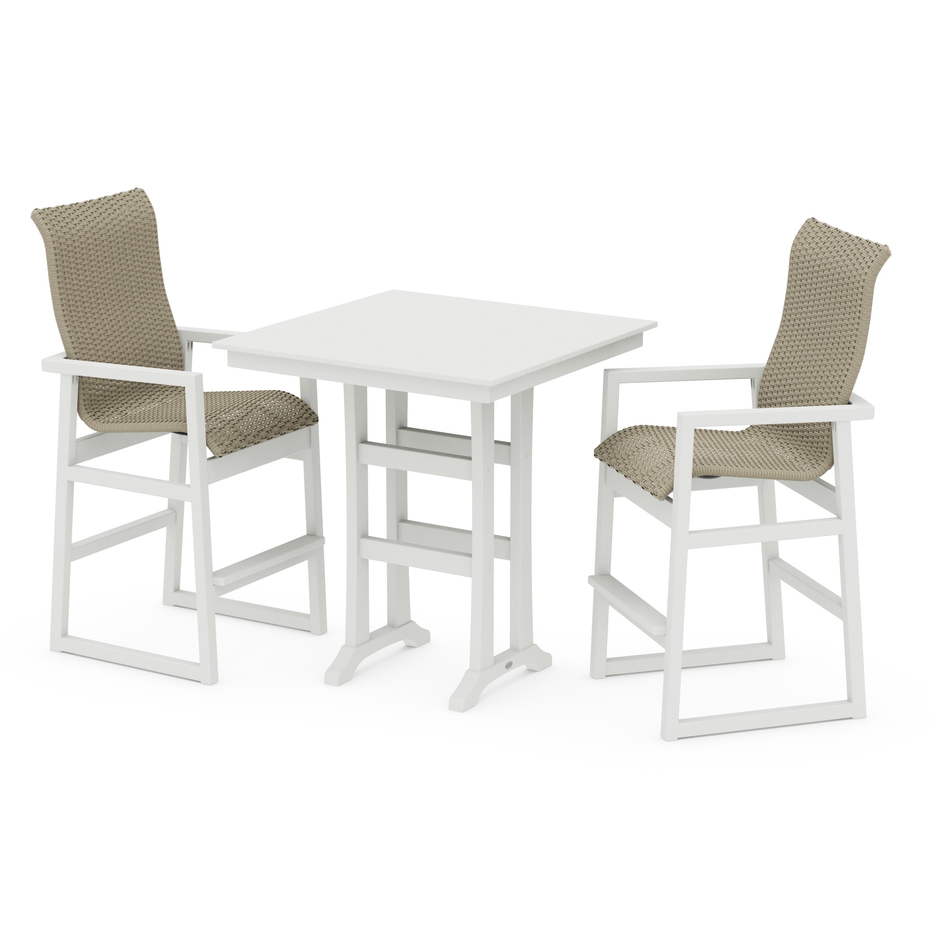 POLYWOOD® EDGE Woven Highback 3-Piece Farmhouse Bar Set with Trestle Legs