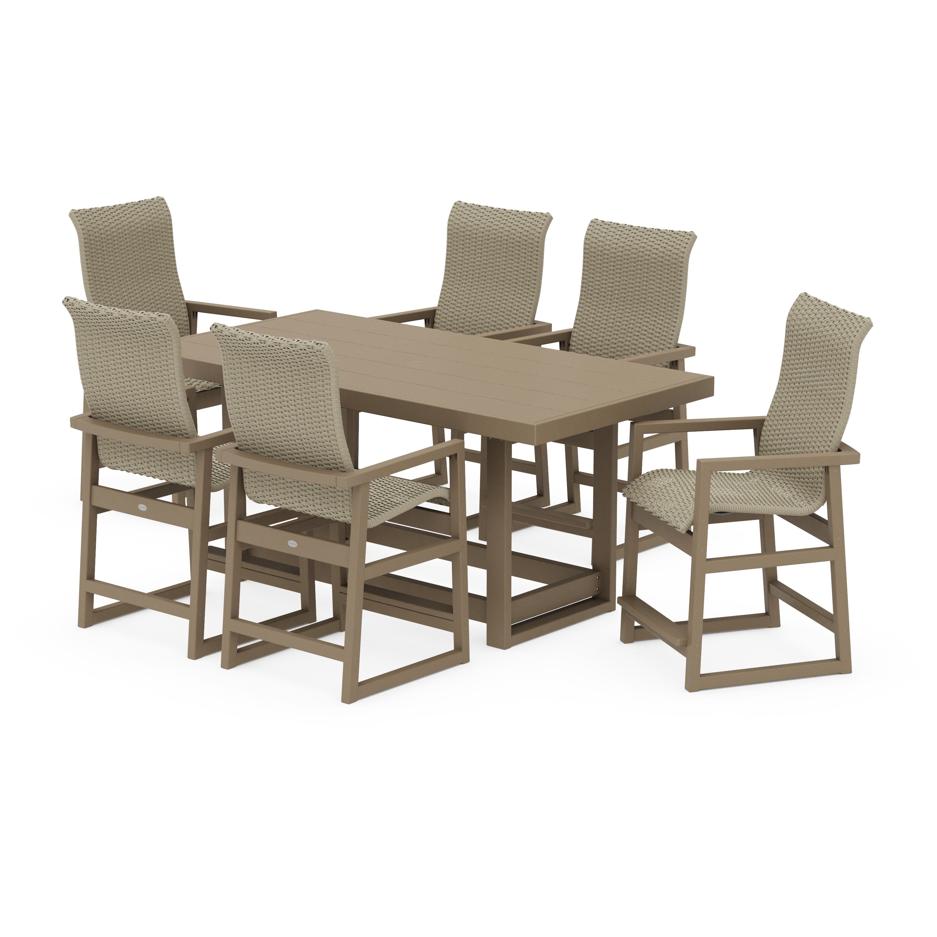 POLYWOOD® EDGE Woven Highback Arm Chair 7-Piece Counter Set