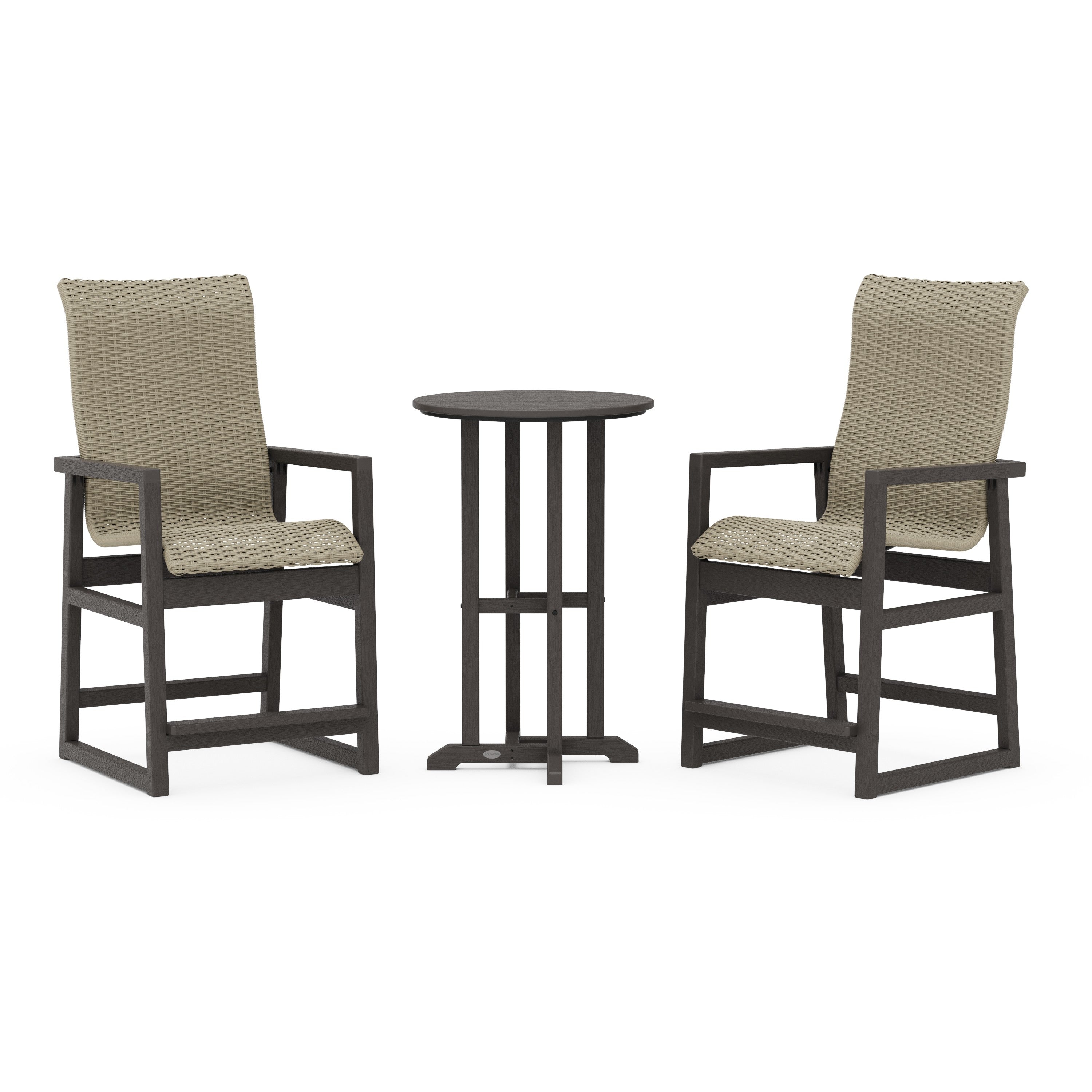 POLYWOOD® EDGE Woven Highback 3-Piece Farmhouse Counter Set